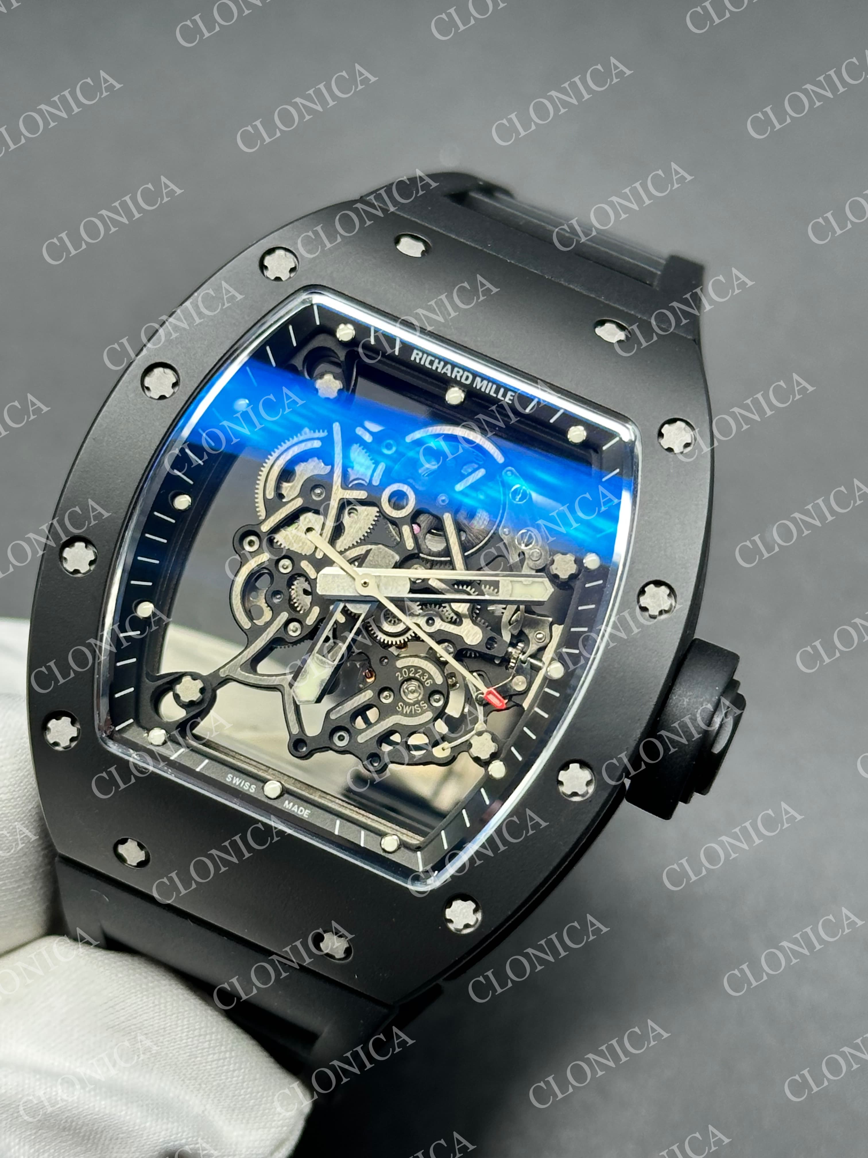 RM055 BLACK CERAMIC BLACK INNER BEZEL ON BLACK RUBBER STRAP RMUL2 — view 2