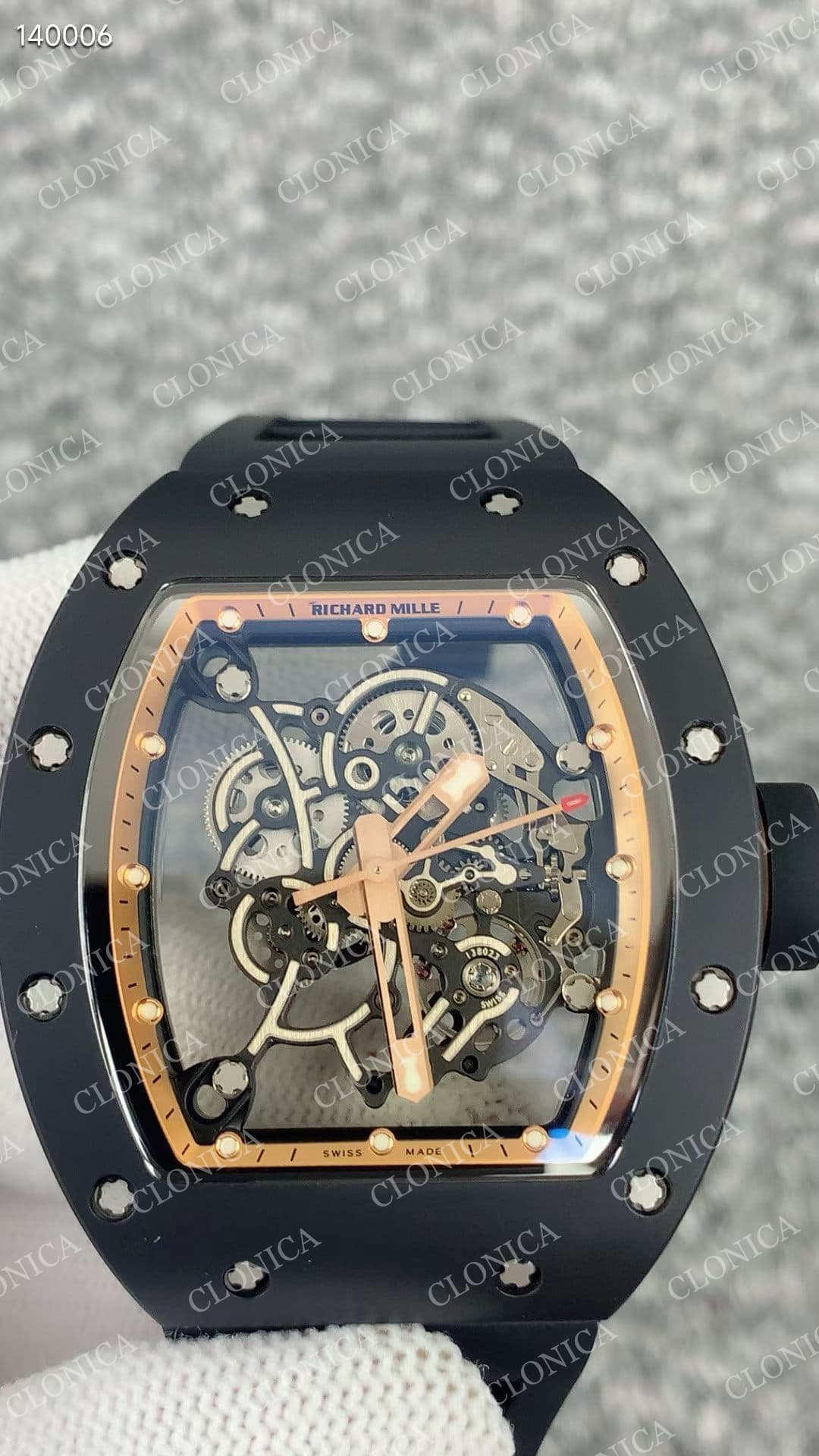 RM055 BLACK CERAMIC ROSE GOLD INNER BEZEL ON BLACK RUBBER STRAP RMUL2 — view 2