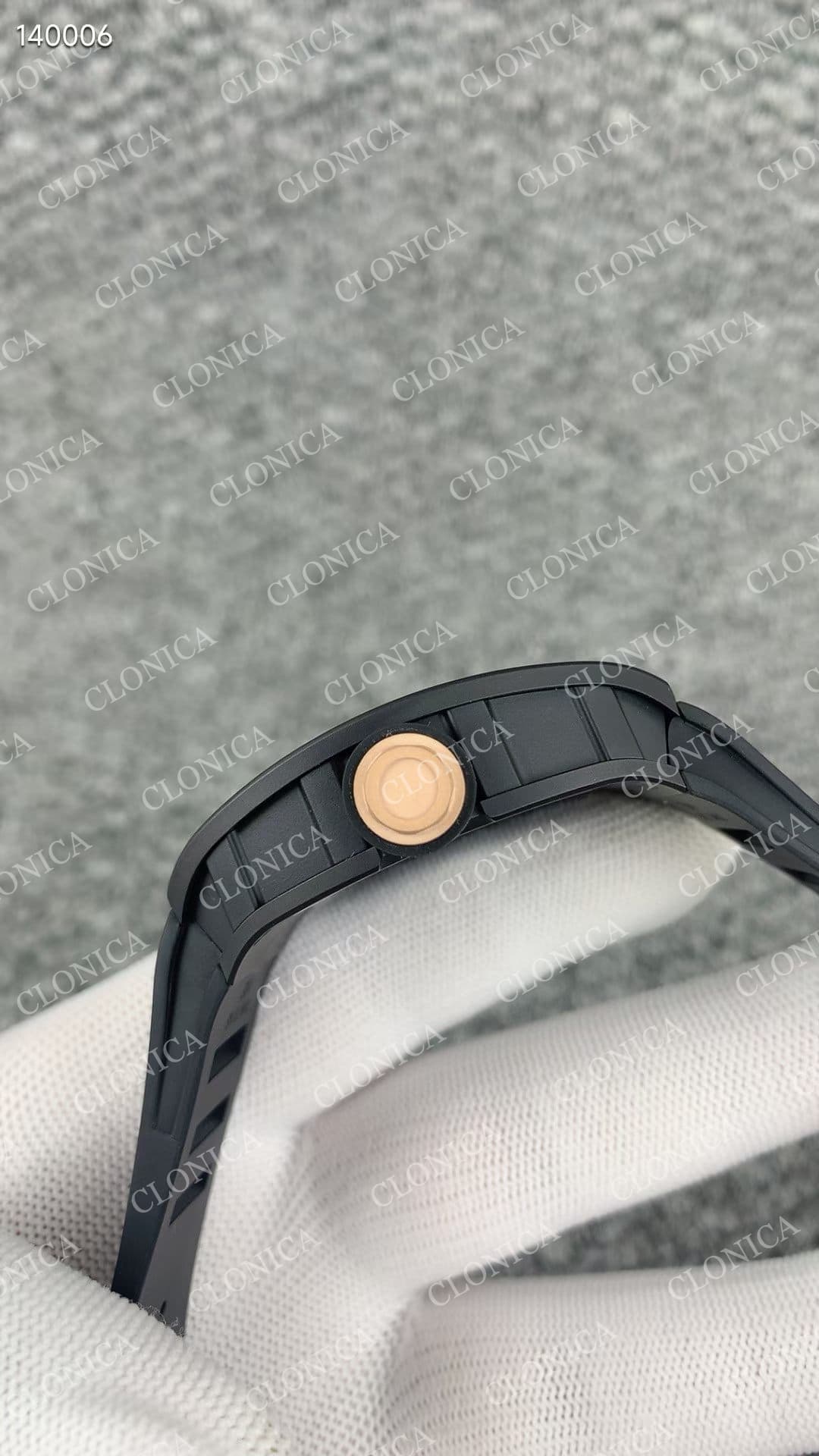 RM055 BLACK CERAMIC ROSE GOLD INNER BEZEL ON BLACK RUBBER STRAP RMUL2 — view 4