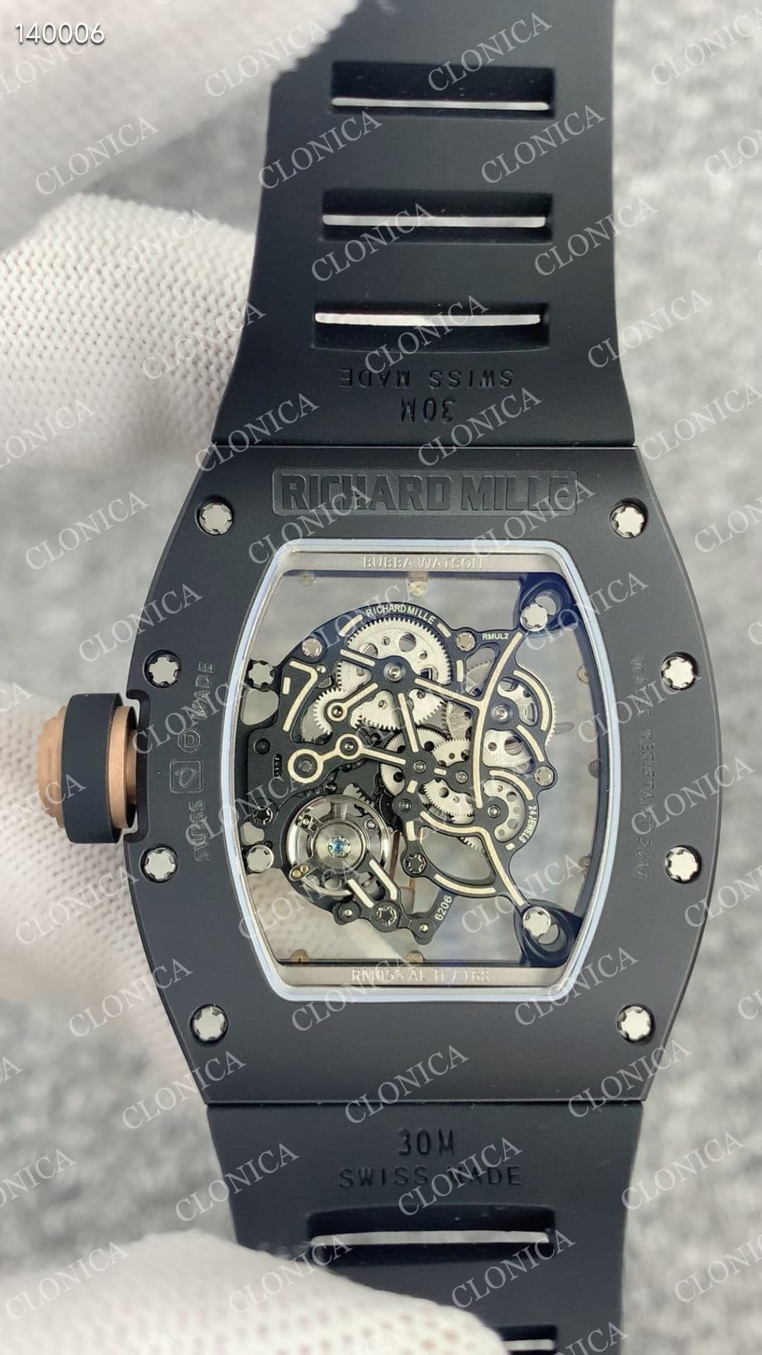 RM055 BLACK CERAMIC ROSE GOLD INNER BEZEL ON BLACK RUBBER STRAP RMUL2 — view 6