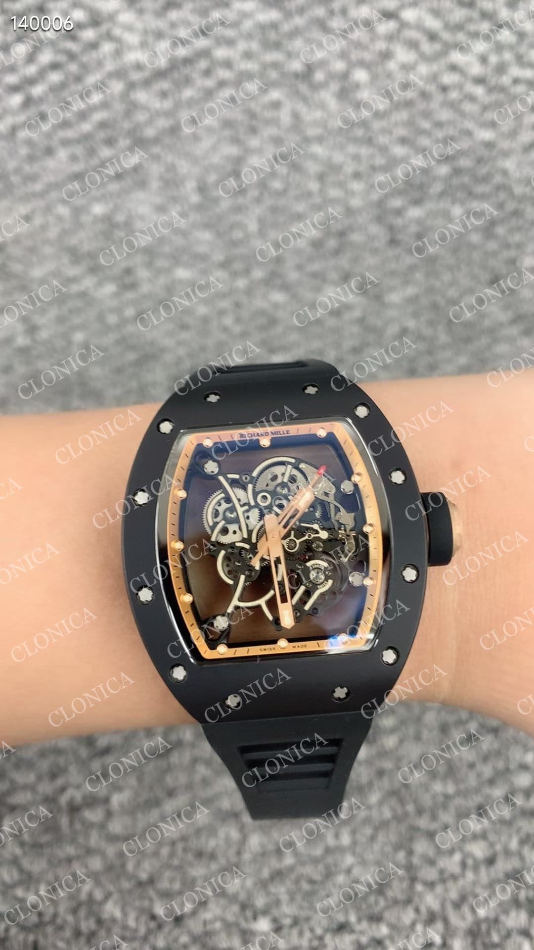 RM055 BLACK CERAMIC ROSE GOLD INNER BEZEL ON BLACK RUBBER STRAP RMUL2 — view 8