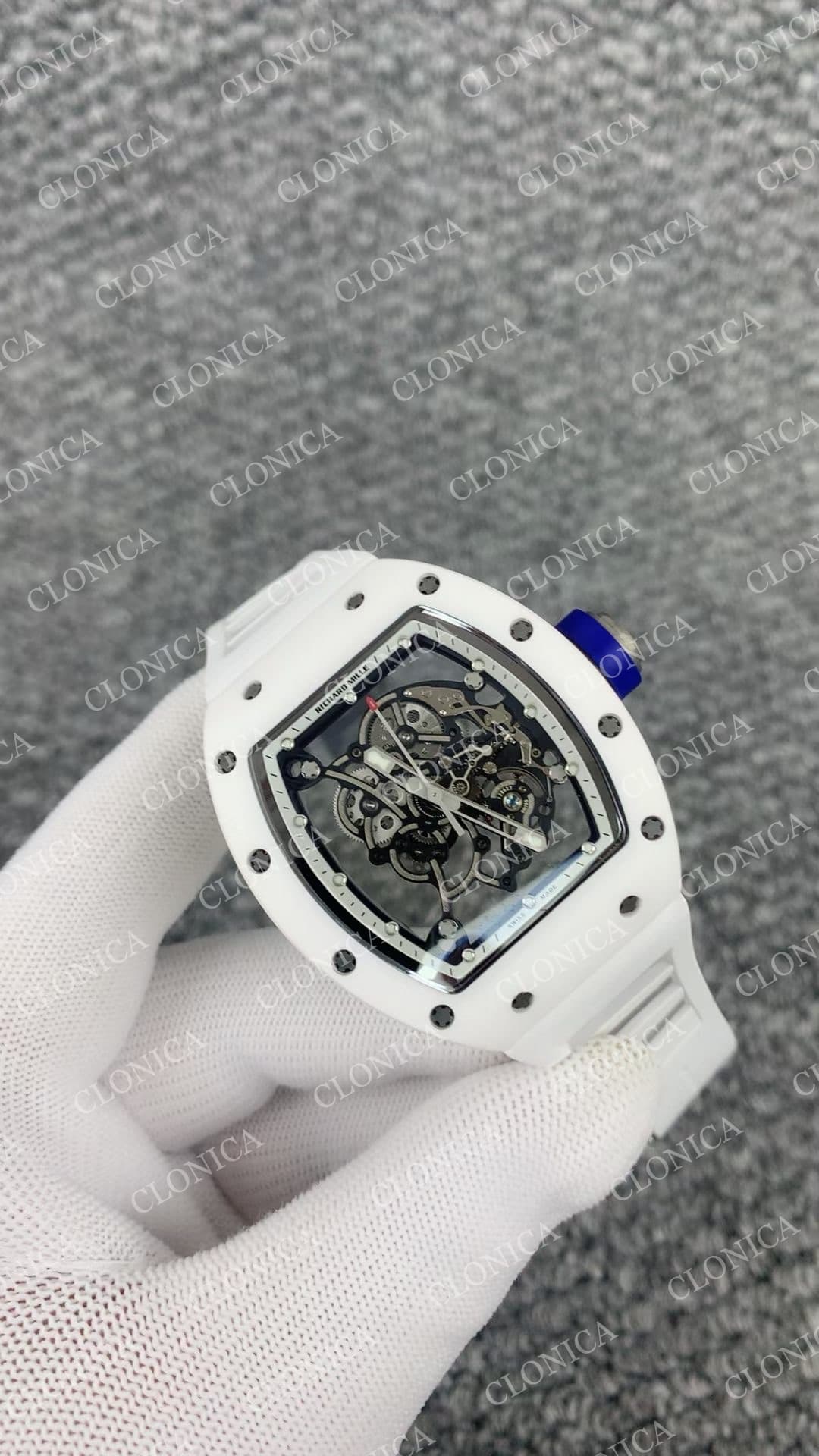 RM055 WHITE CERAMIC BLACK INNER BEZEL ON WHITE RUBBER STRAP RMUL2 WHITE — view 2