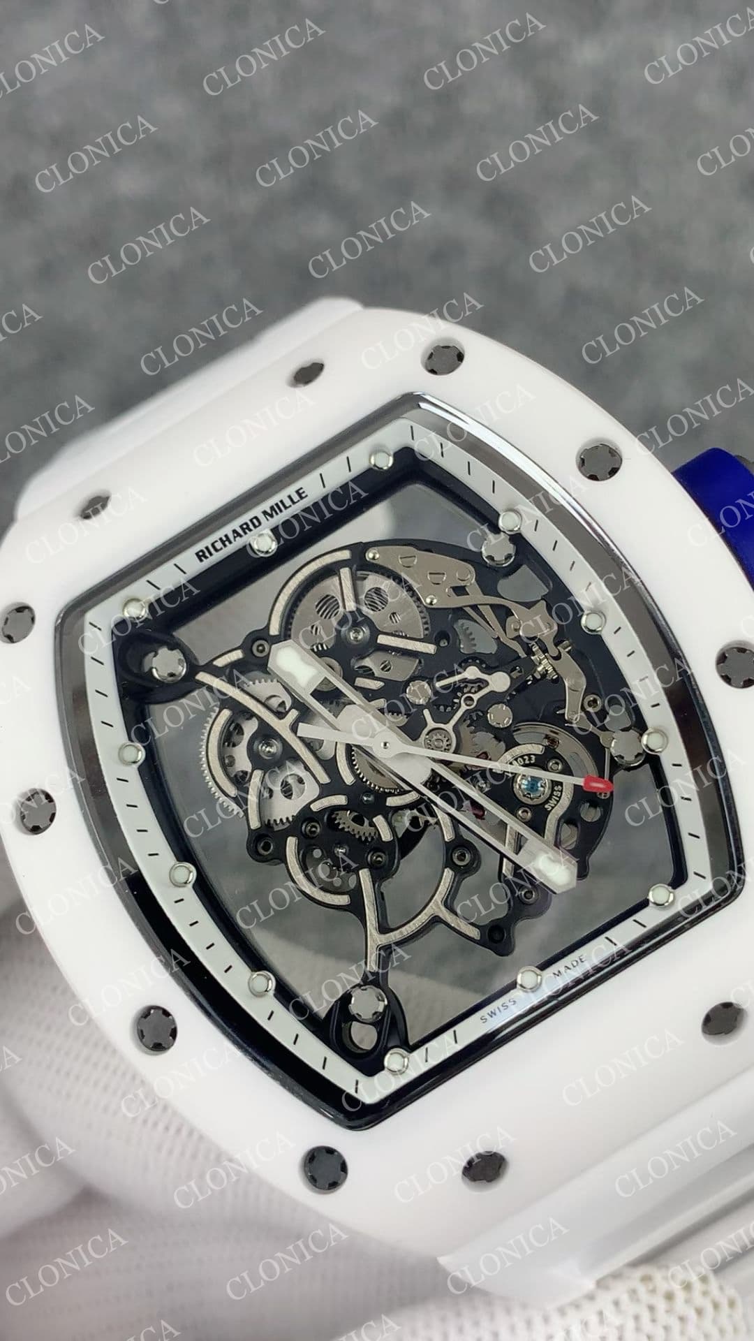 RM055 WHITE CERAMIC BLACK INNER BEZEL ON WHITE RUBBER STRAP RMUL2 WHITE — view 4