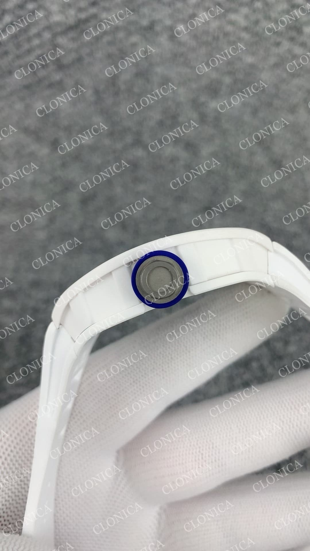 RM055 WHITE CERAMIC BLACK INNER BEZEL ON WHITE RUBBER STRAP RMUL2 WHITE — view 5