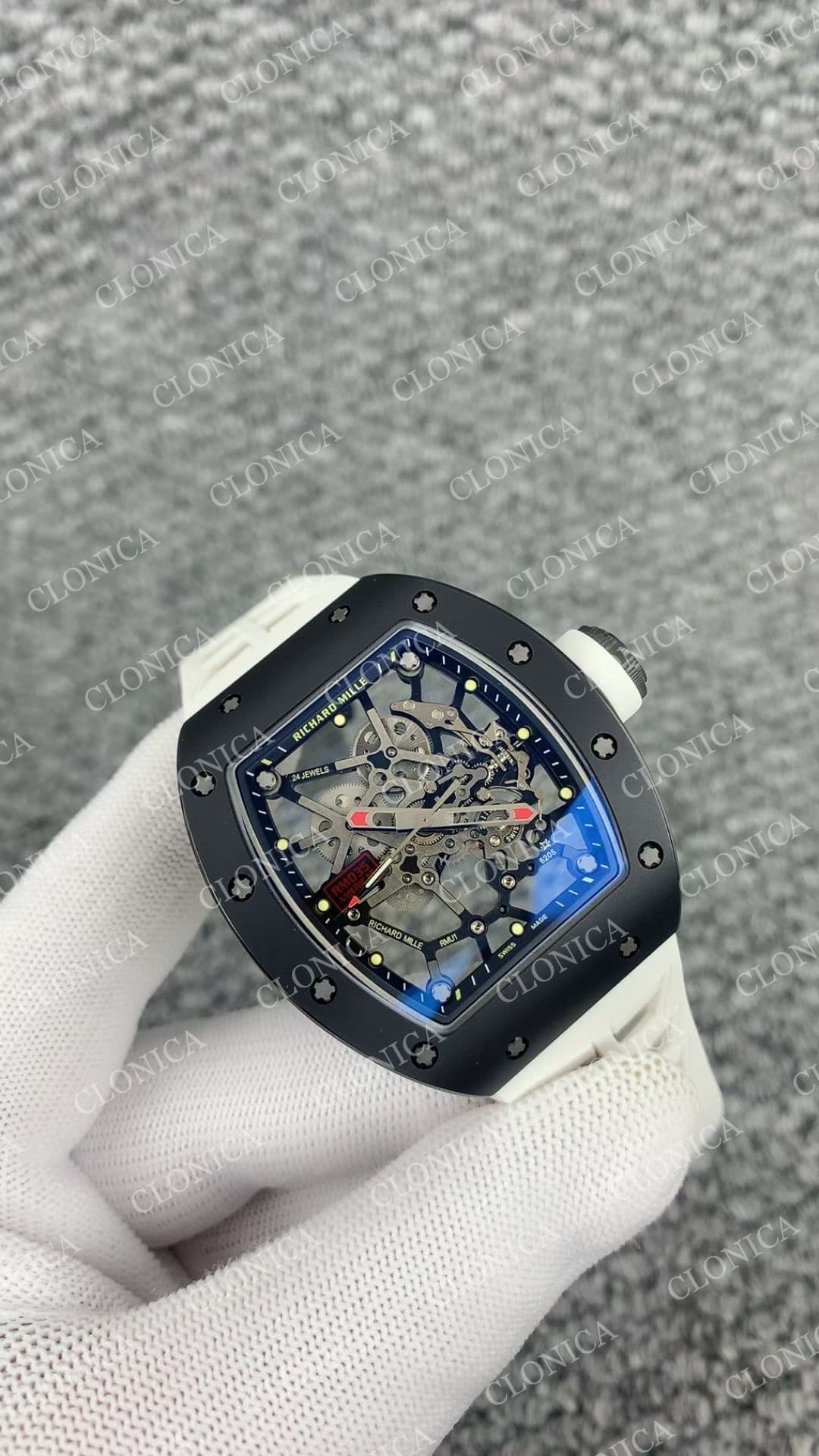 RM035 BLACK CERAMIC BLACK INNER BEZEL ON WHITE RUBBER STRAP RMUL1 — view 2
