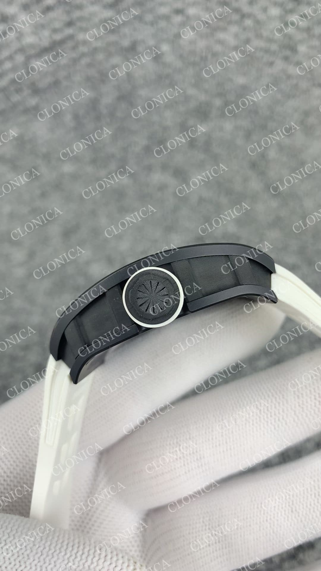 RM035 BLACK CERAMIC BLACK INNER BEZEL ON WHITE RUBBER STRAP RMUL1 — view 5