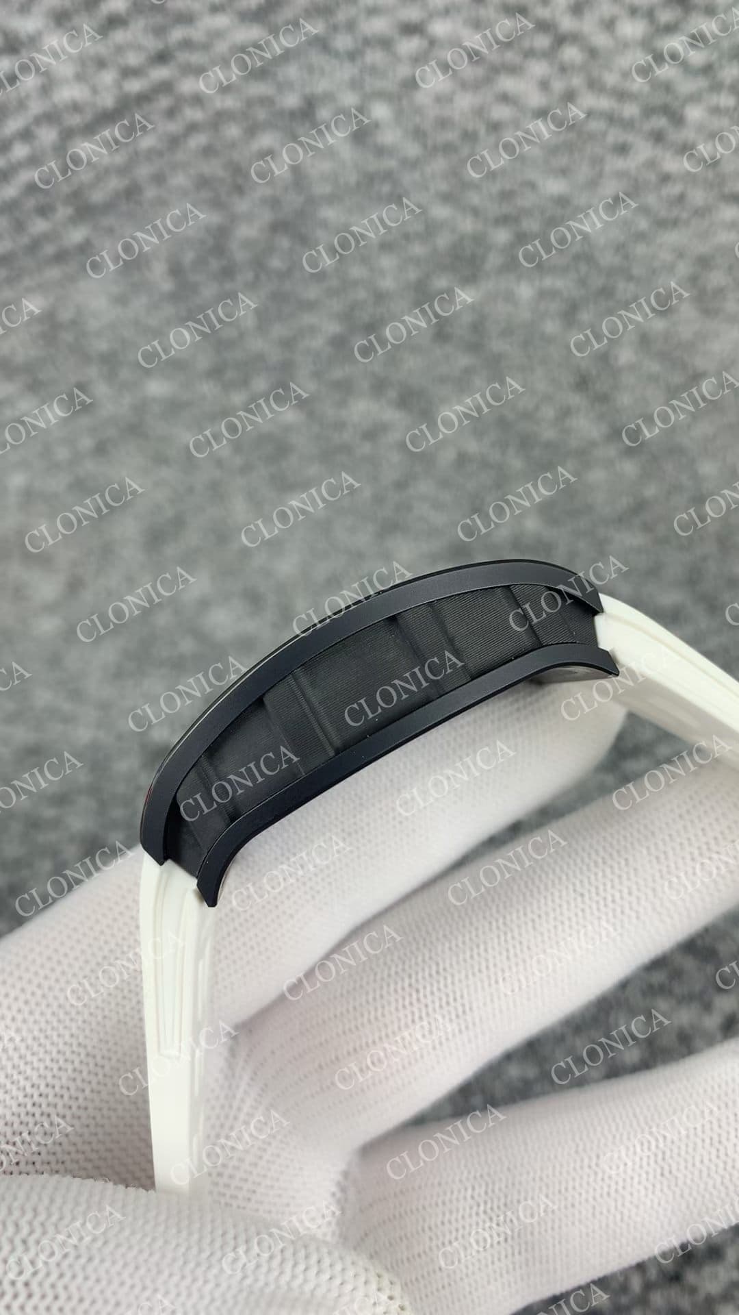 RM035 BLACK CERAMIC BLACK INNER BEZEL ON WHITE RUBBER STRAP RMUL1 — view 6