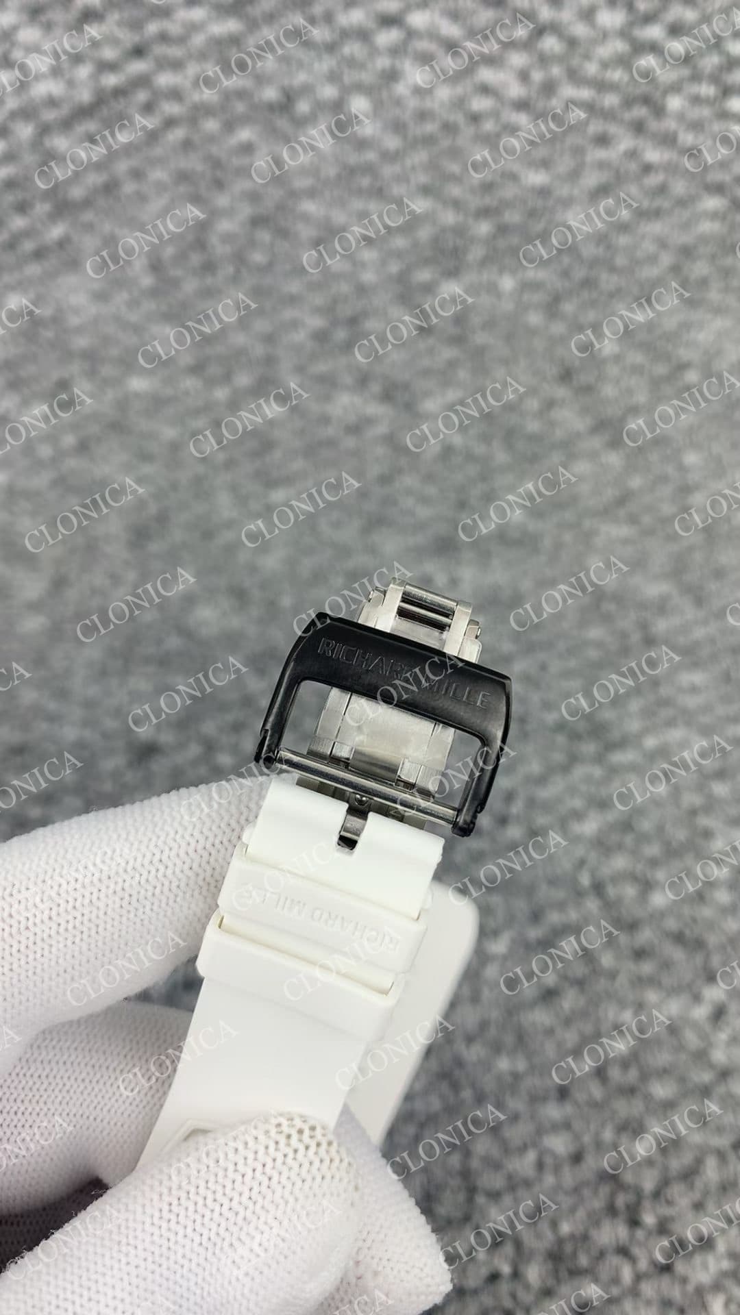 RM035 BLACK CERAMIC BLACK INNER BEZEL ON WHITE RUBBER STRAP RMUL1 — view 8