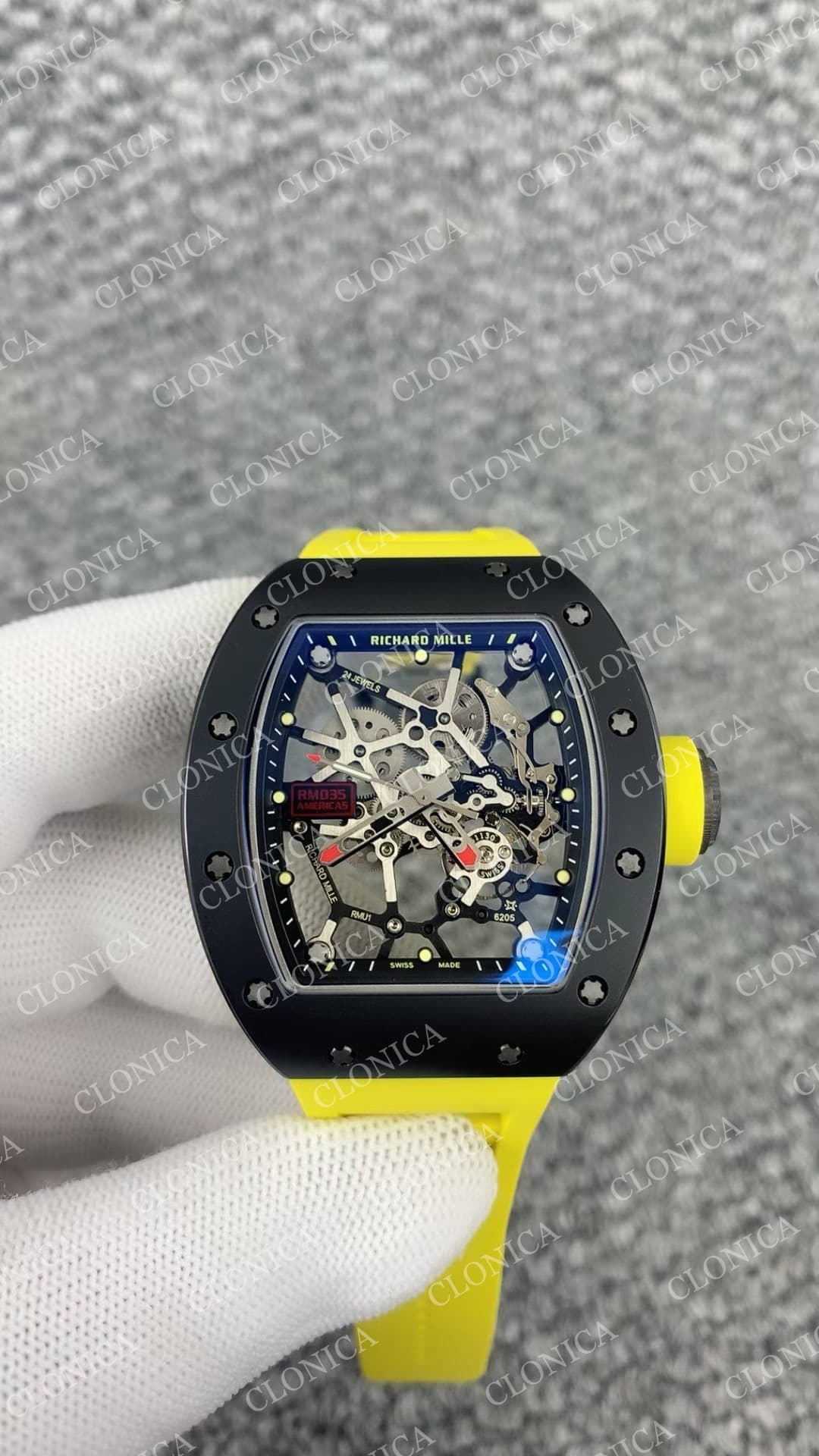 RM035 BLACK CERAMIC BLACK INNER BEZEL ON YELLOW RUBBER STRAP RMUL1 — view 1