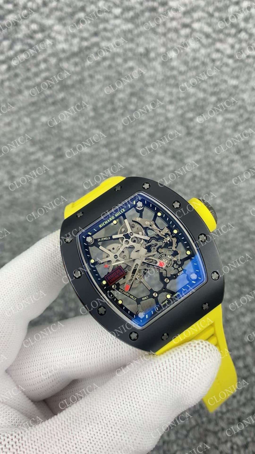 RM035 BLACK CERAMIC BLACK INNER BEZEL ON YELLOW RUBBER STRAP RMUL1 — view 2