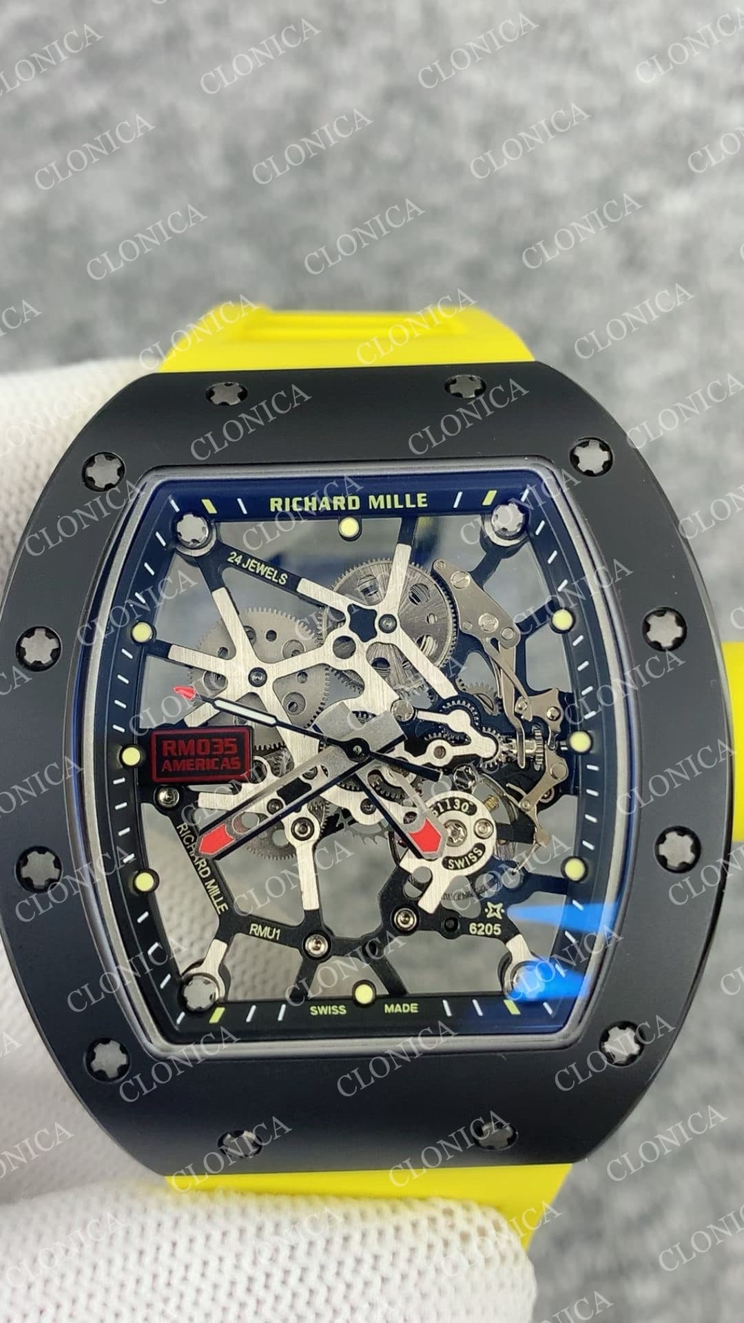 RM035 BLACK CERAMIC BLACK INNER BEZEL ON YELLOW RUBBER STRAP RMUL1 — view 3