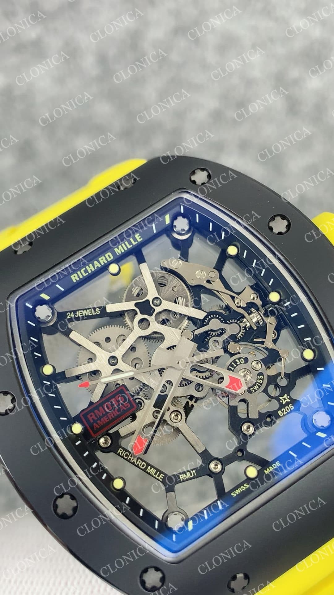 RM035 BLACK CERAMIC BLACK INNER BEZEL ON YELLOW RUBBER STRAP RMUL1 — view 4
