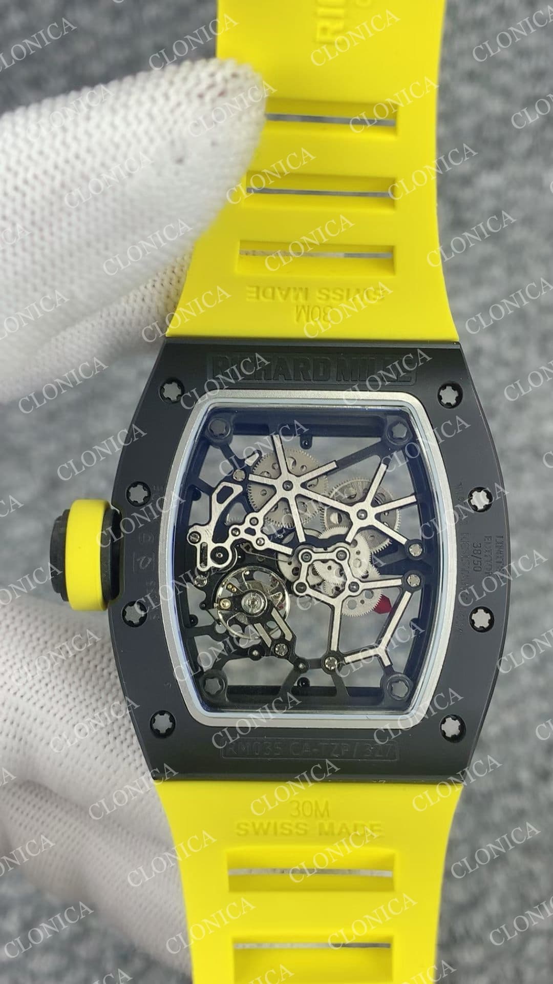 RM035 BLACK CERAMIC BLACK INNER BEZEL ON YELLOW RUBBER STRAP RMUL1 — view 7