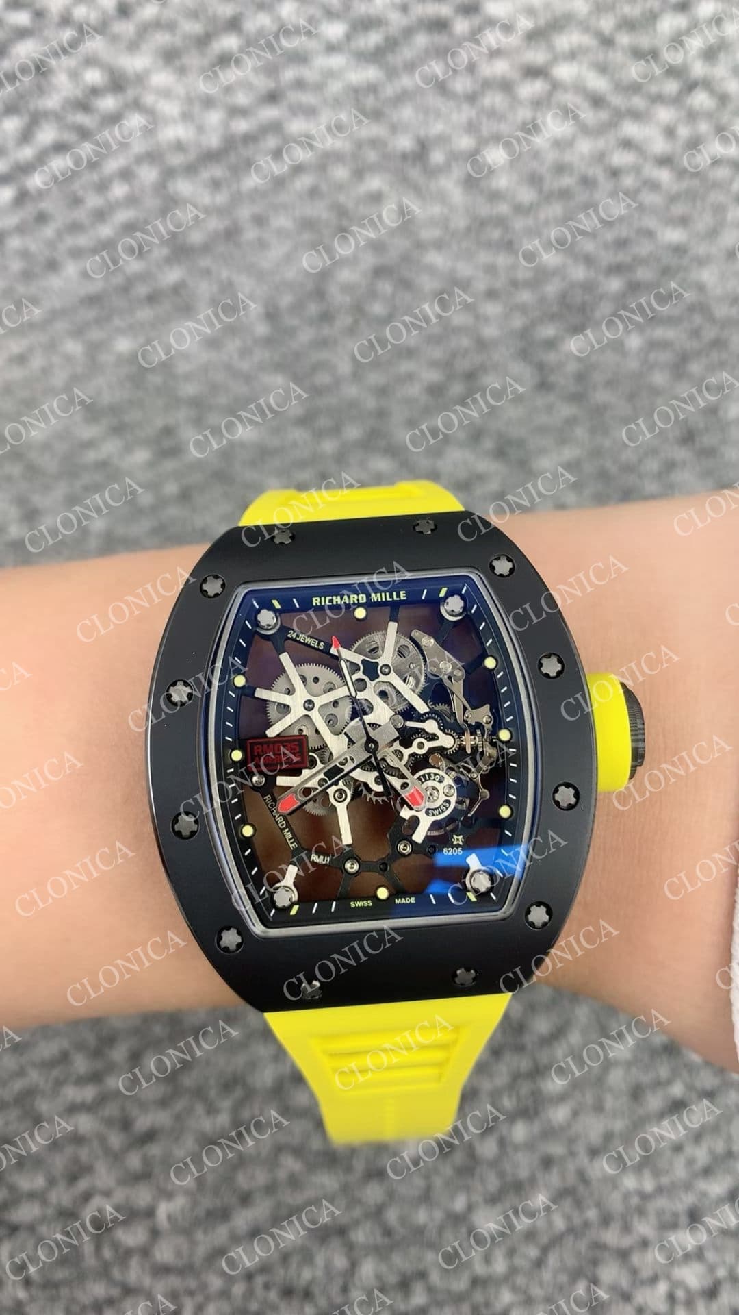 RM035 BLACK CERAMIC BLACK INNER BEZEL ON YELLOW RUBBER STRAP RMUL1 — view 9