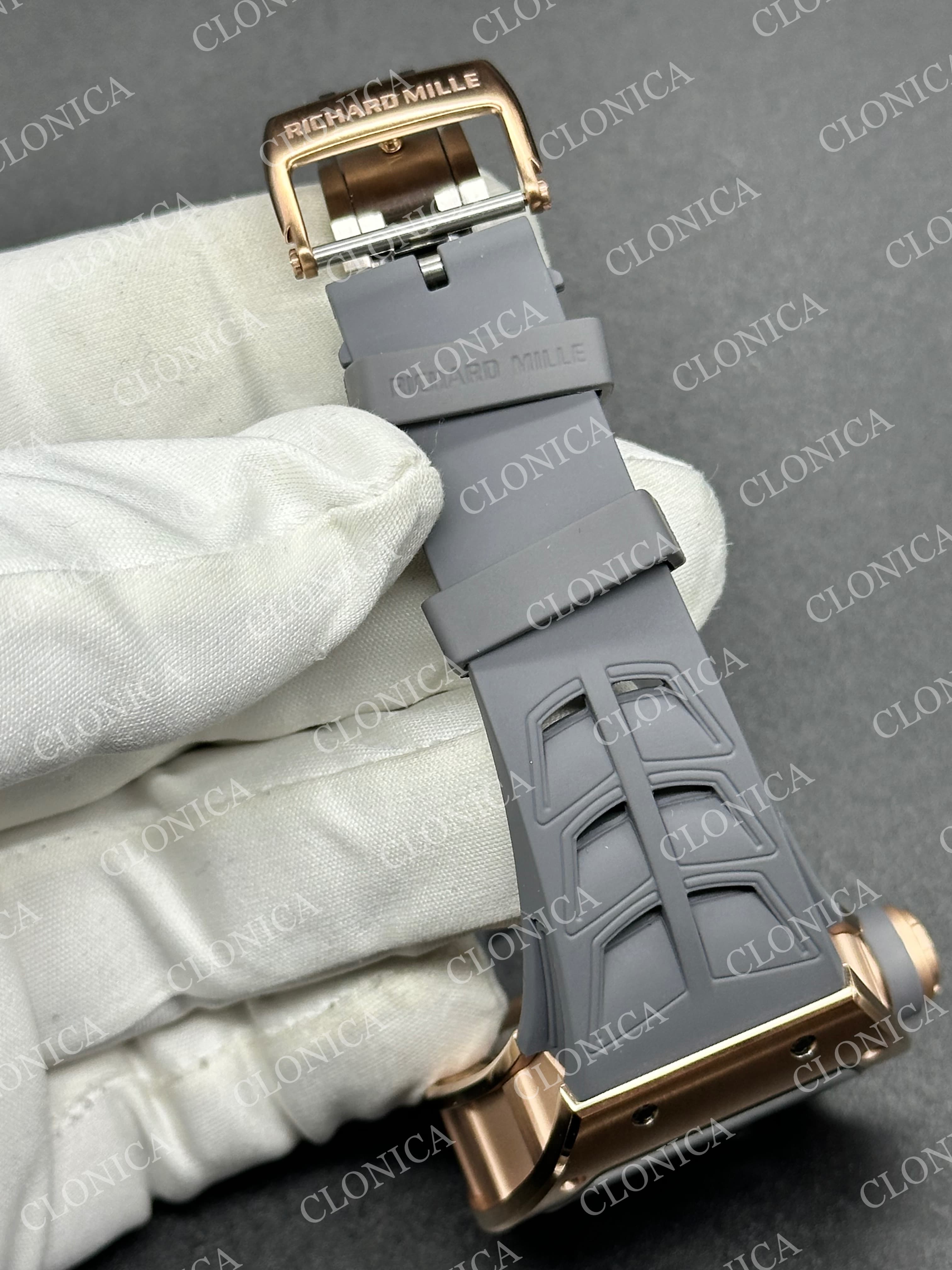RM035 AMERICAS MANUAL RG 1:1 SKELETON DIAL ON GREY RUBBER STRAP SUPER CLONE RMUL1 — view 7