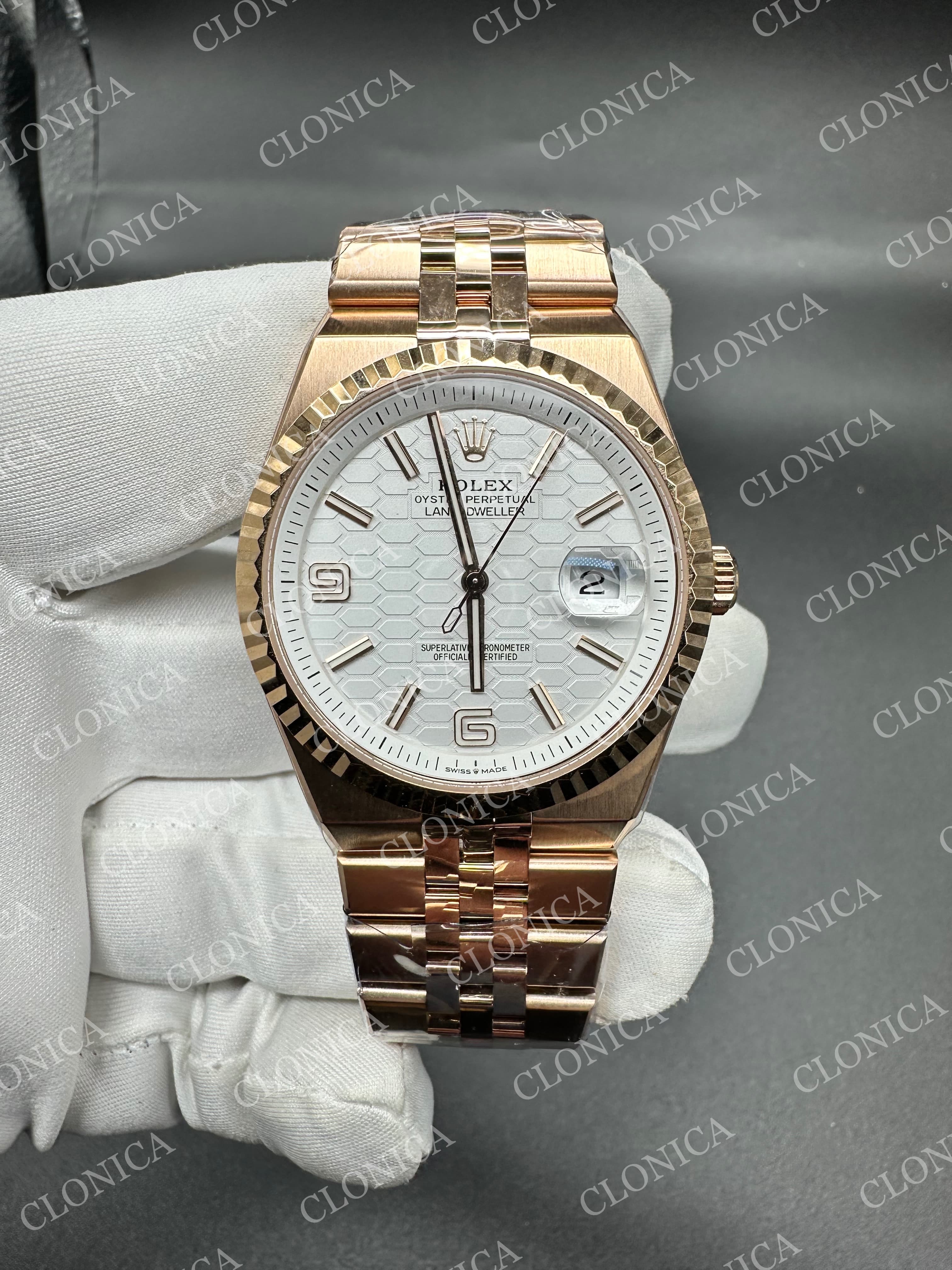 LAND DWELLER 127335 GAIN WEIGHT RG WHITE DIAL ON RG BRACELET — view 1