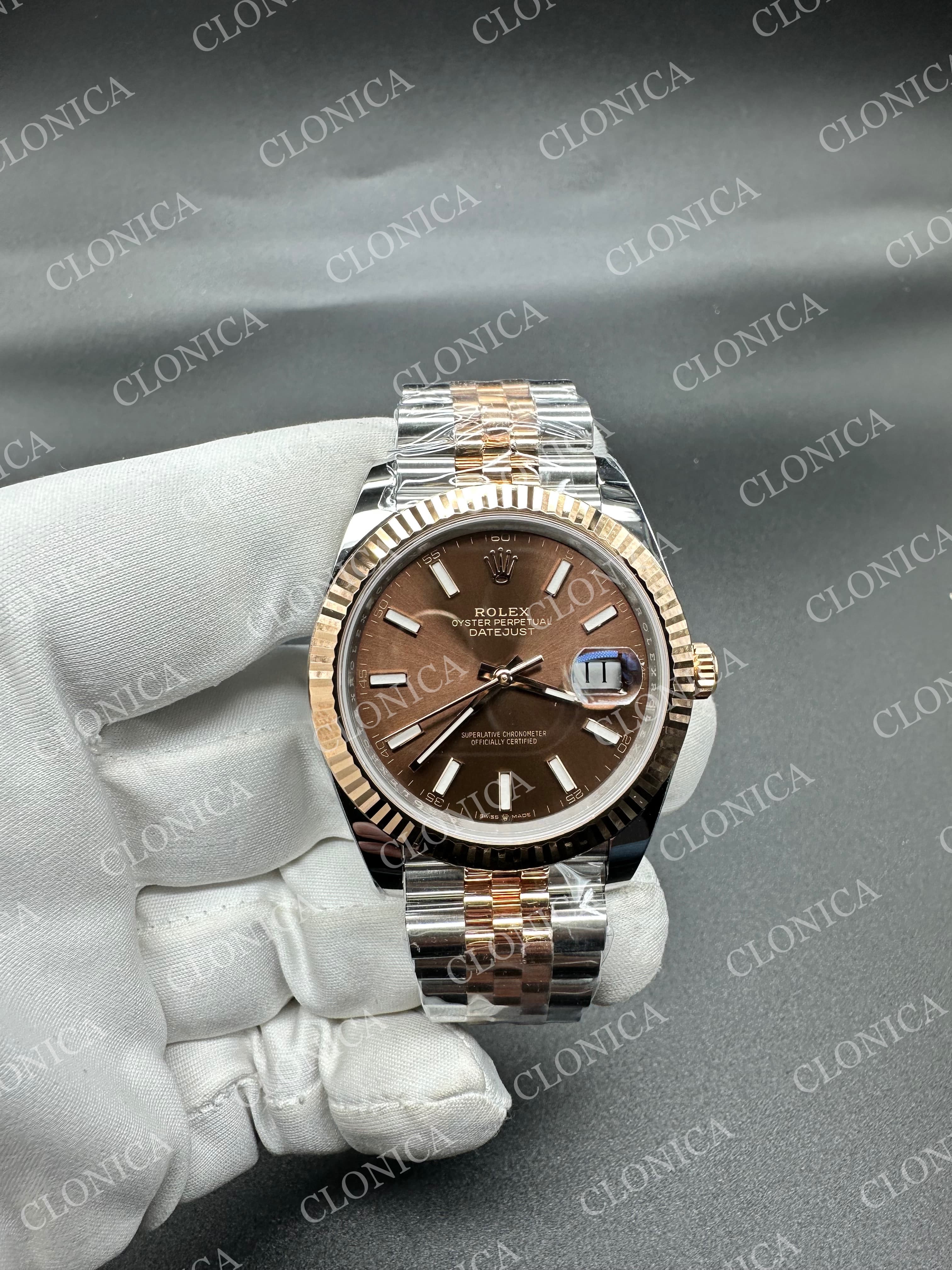 DATEJUST 41MM 126331 904 SS/RG BROWN DIAL STICK MARKER ON JUBILEE BRACELET — view 1