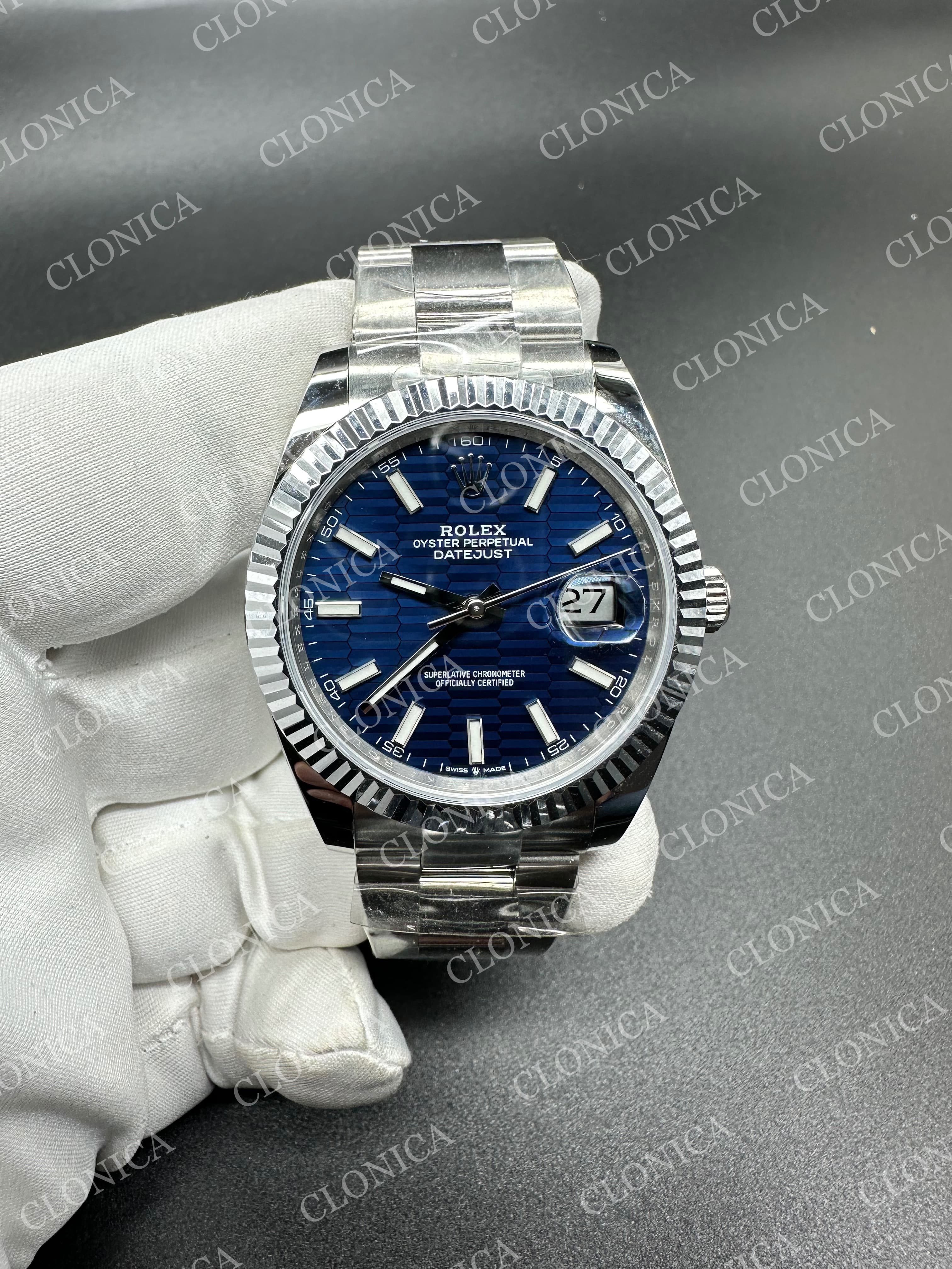 DATEJUST 41 126334 904L SS BLUE FLUTED DIAL STICK MARKER ON OYSTER BRACELET DD3235 — view 1