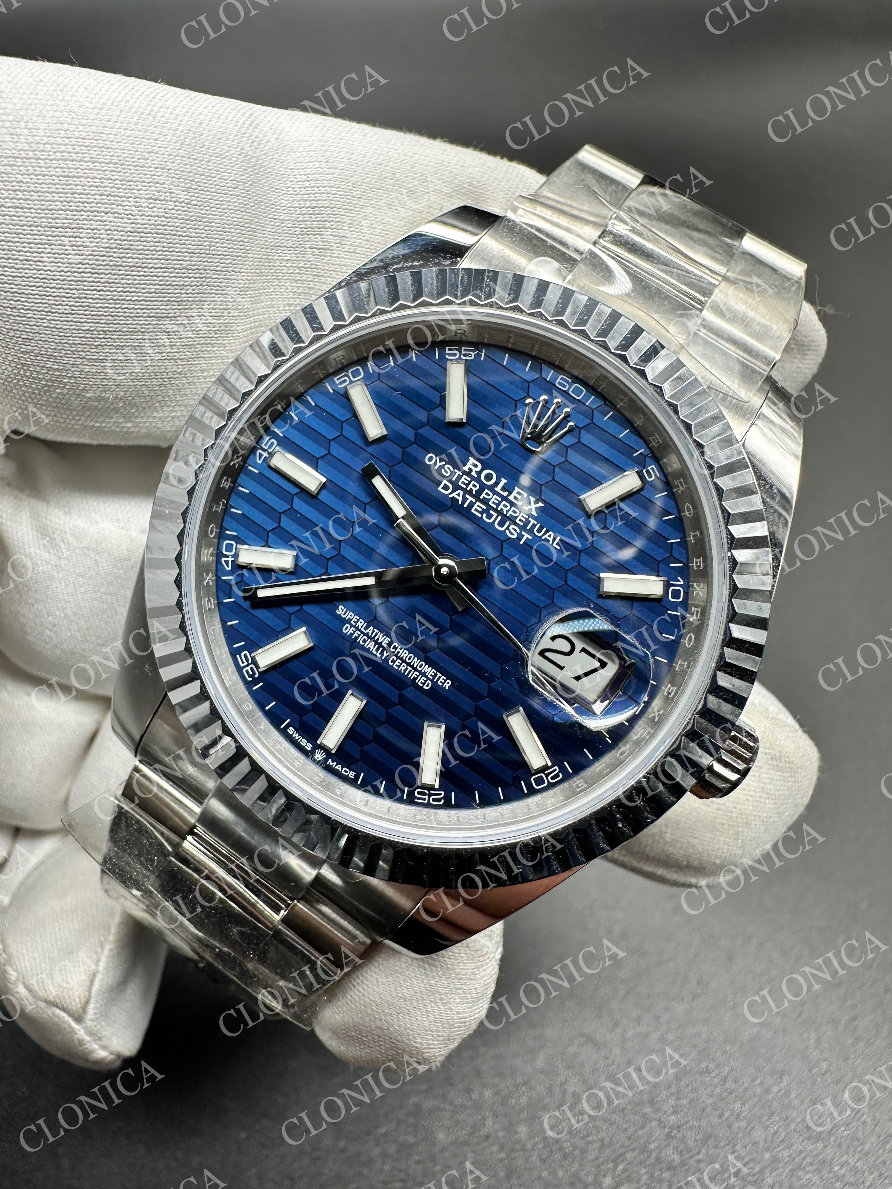 DATEJUST 41 126334 904L SS BLUE FLUTED DIAL STICK MARKER ON OYSTER BRACELET DD3235 — view 3