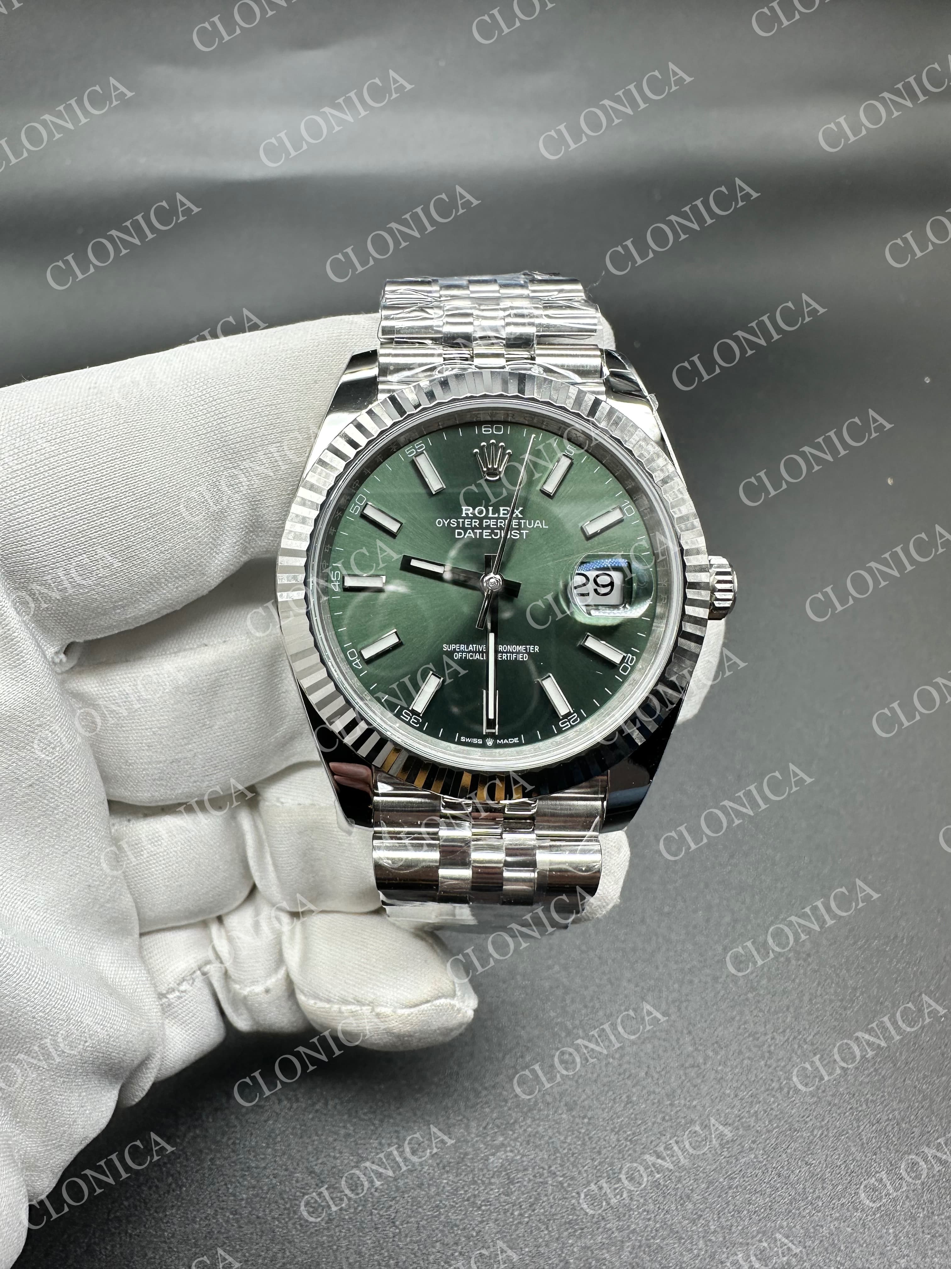 DATEJUST 41 126334 904L SS GREEN DIAL STICK MARKER ON JUBILEE BRACELET — view 1
