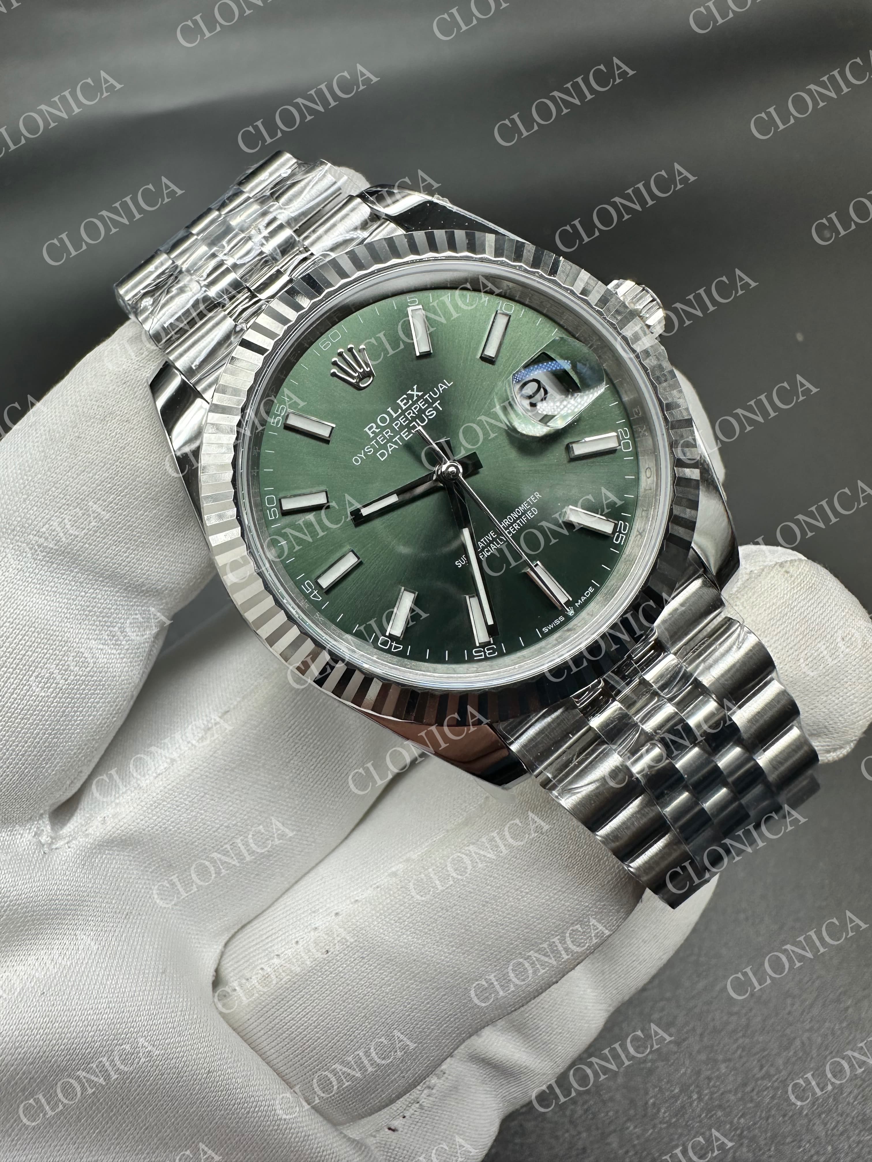 DATEJUST 41 126334 904L SS GREEN DIAL STICK MARKER ON JUBILEE BRACELET — view 2