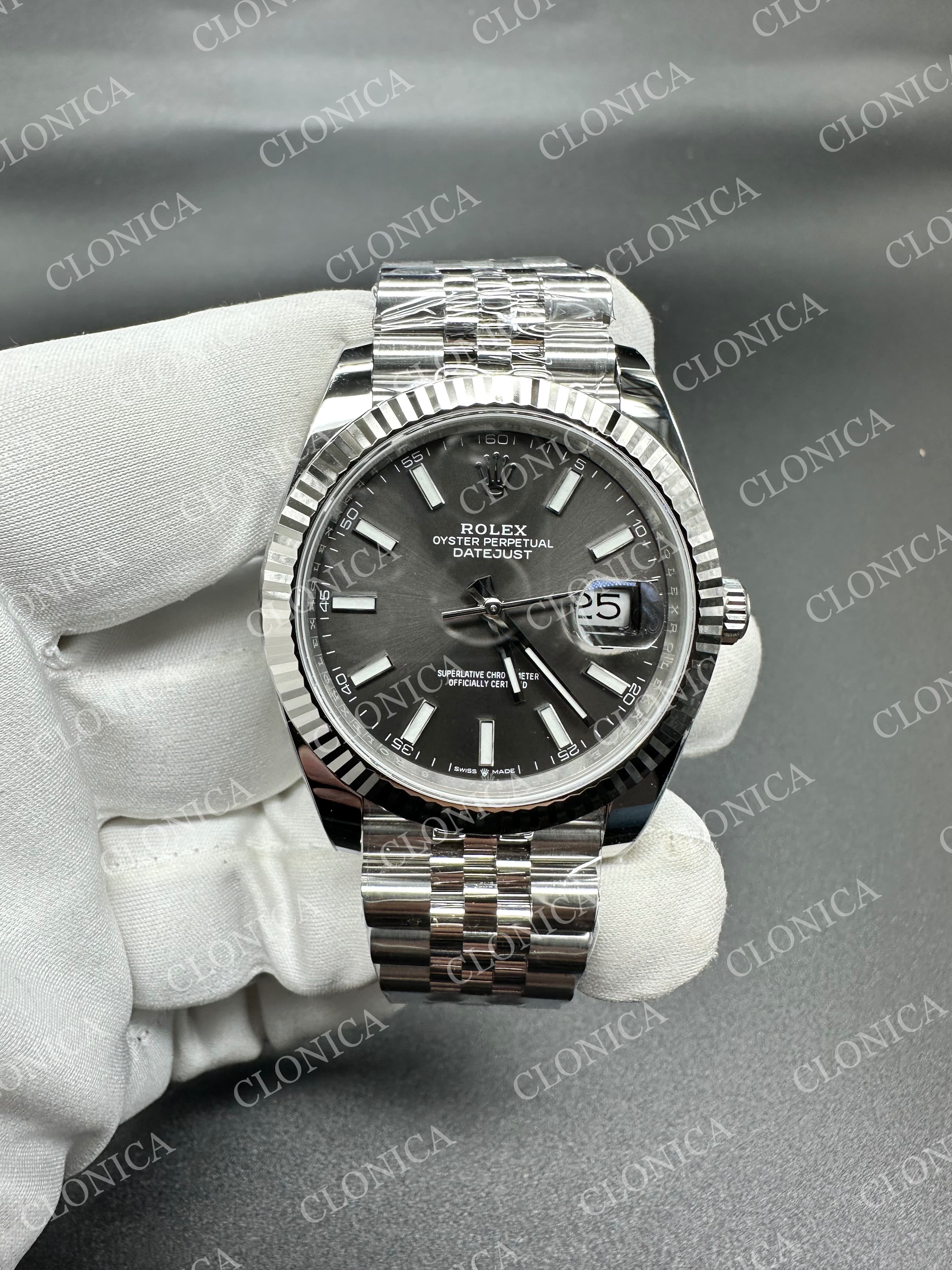 DATEJUST 41 126334 904L SS GRAY DIAL STICK MARKER ON JUBILEE BRACELET — view 1