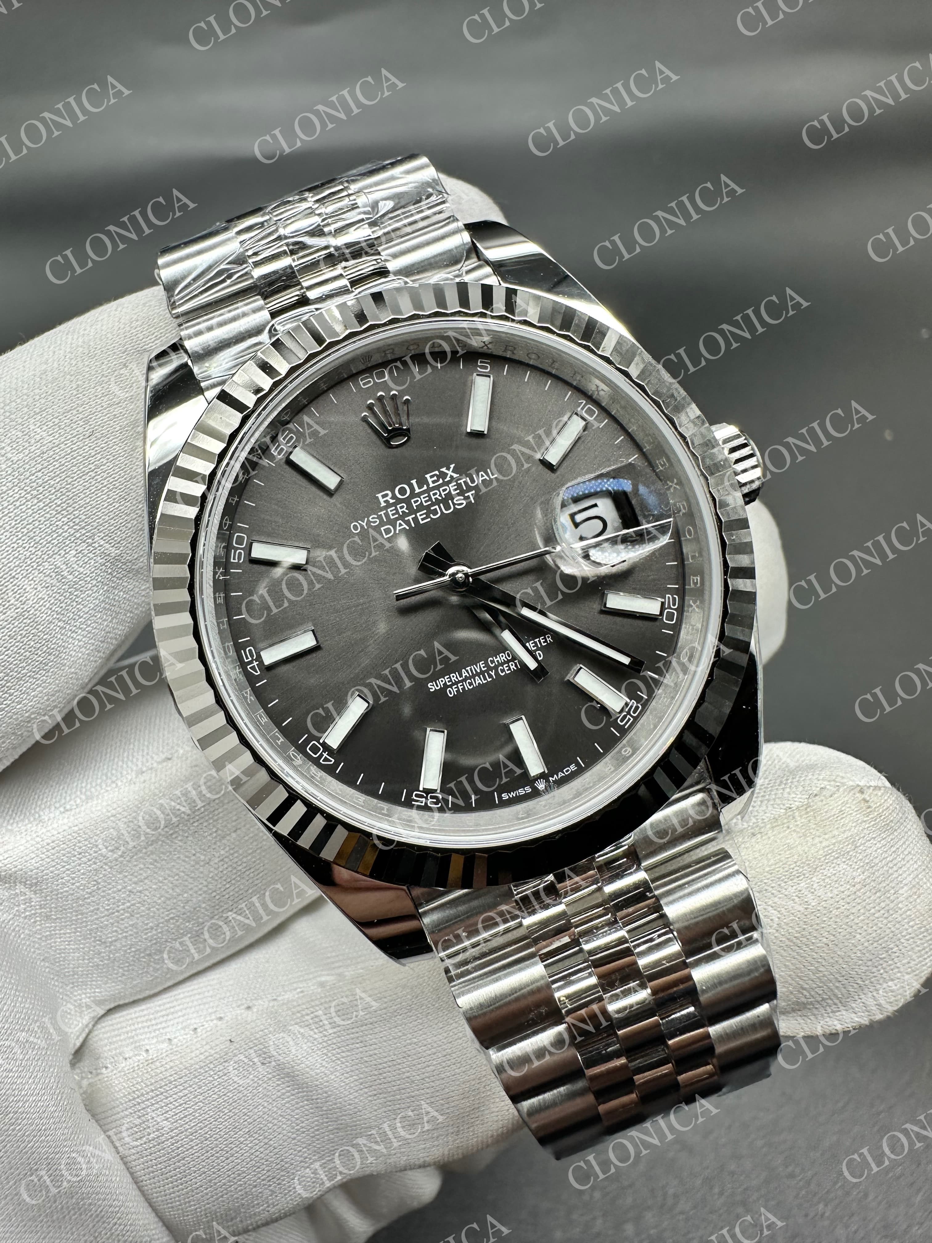 DATEJUST 41 126334 904L SS GRAY DIAL STICK MARKER ON JUBILEE BRACELET — view 2