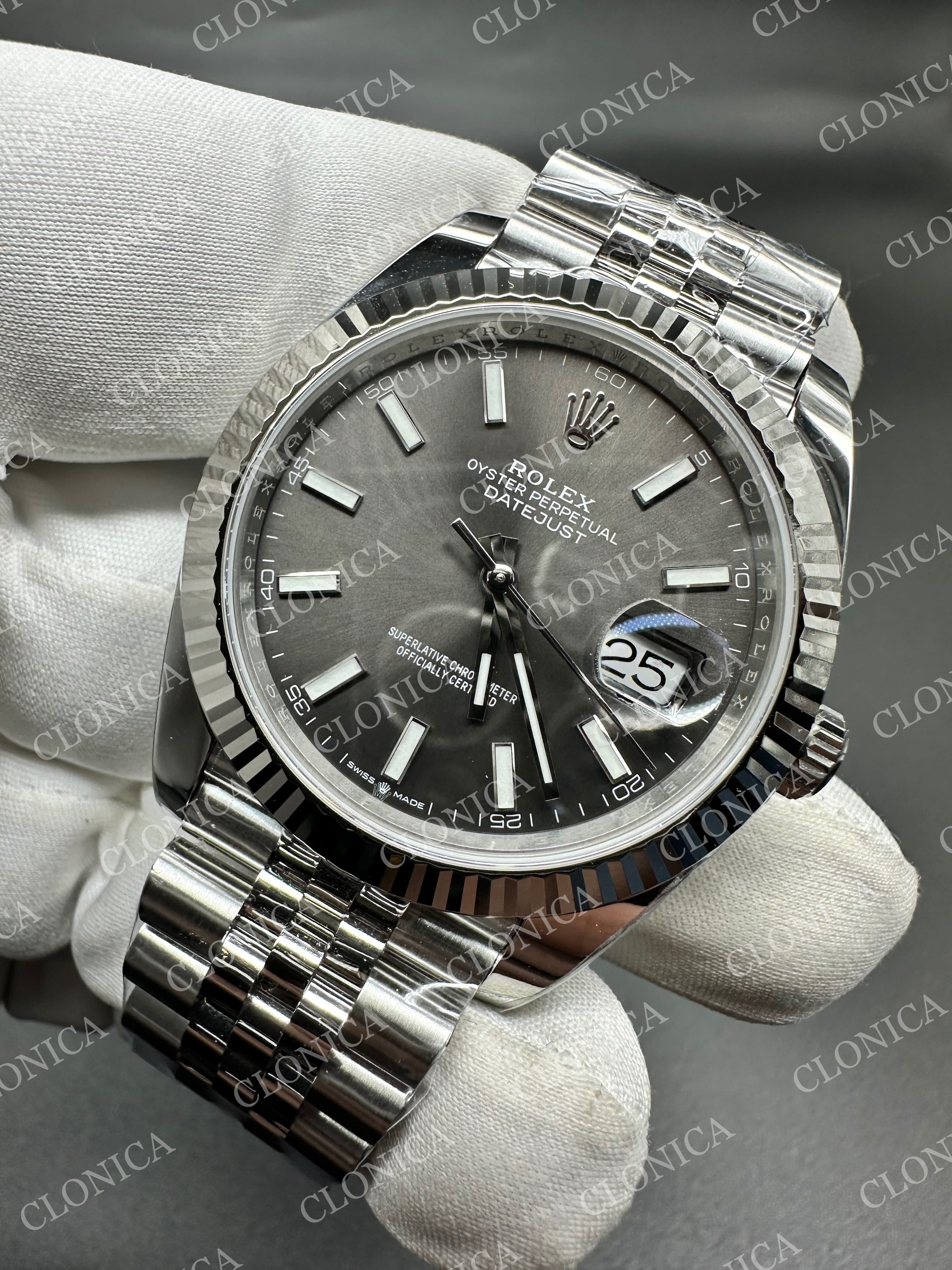 DATEJUST 41 126334 904L SS GRAY DIAL STICK MARKER ON JUBILEE BRACELET — view 3