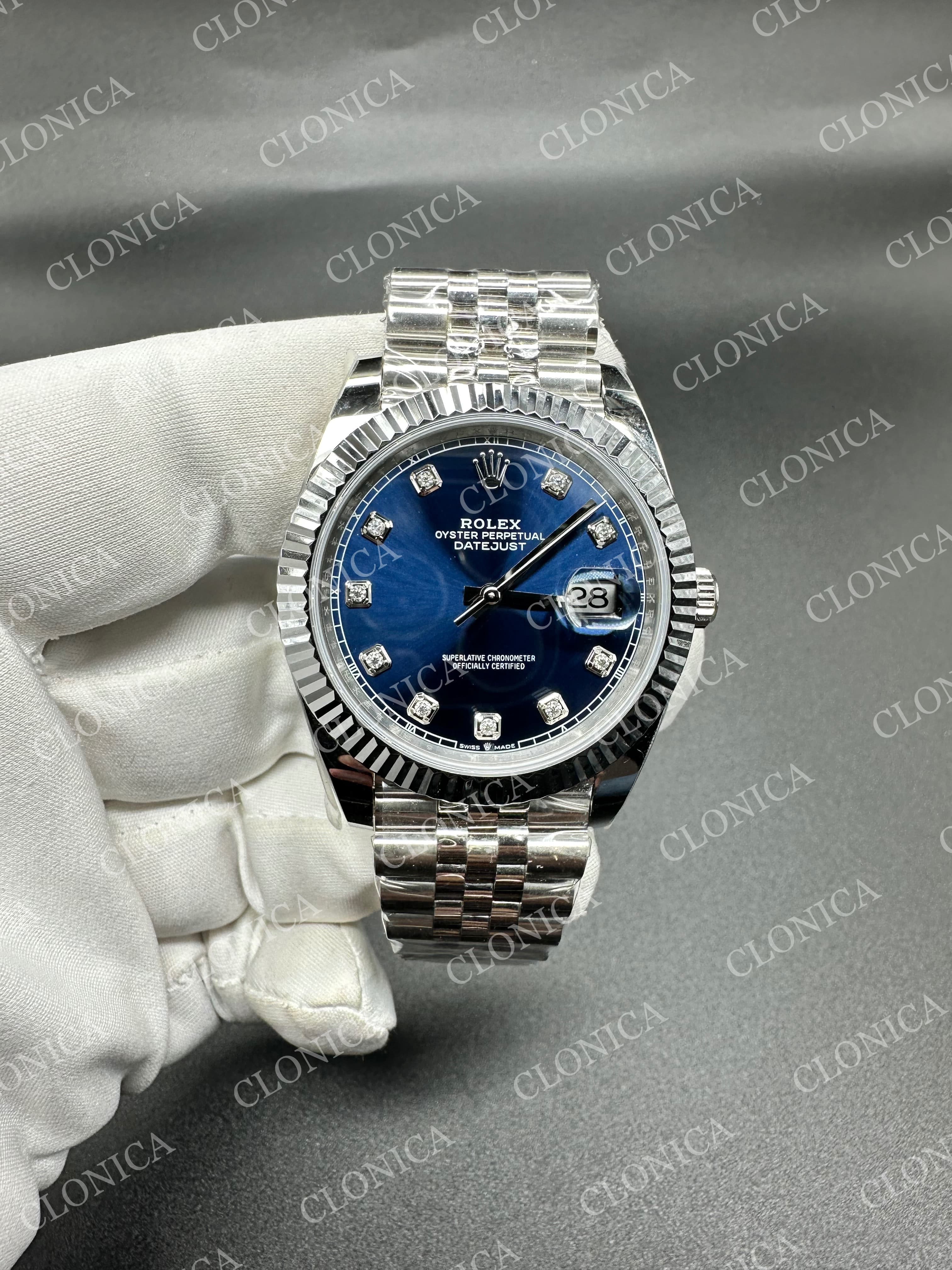 DATEJUST 41 126334 904L SS BLUE DIAL DIAMOND MARKER ON JUBILEE BRACELET — view 1