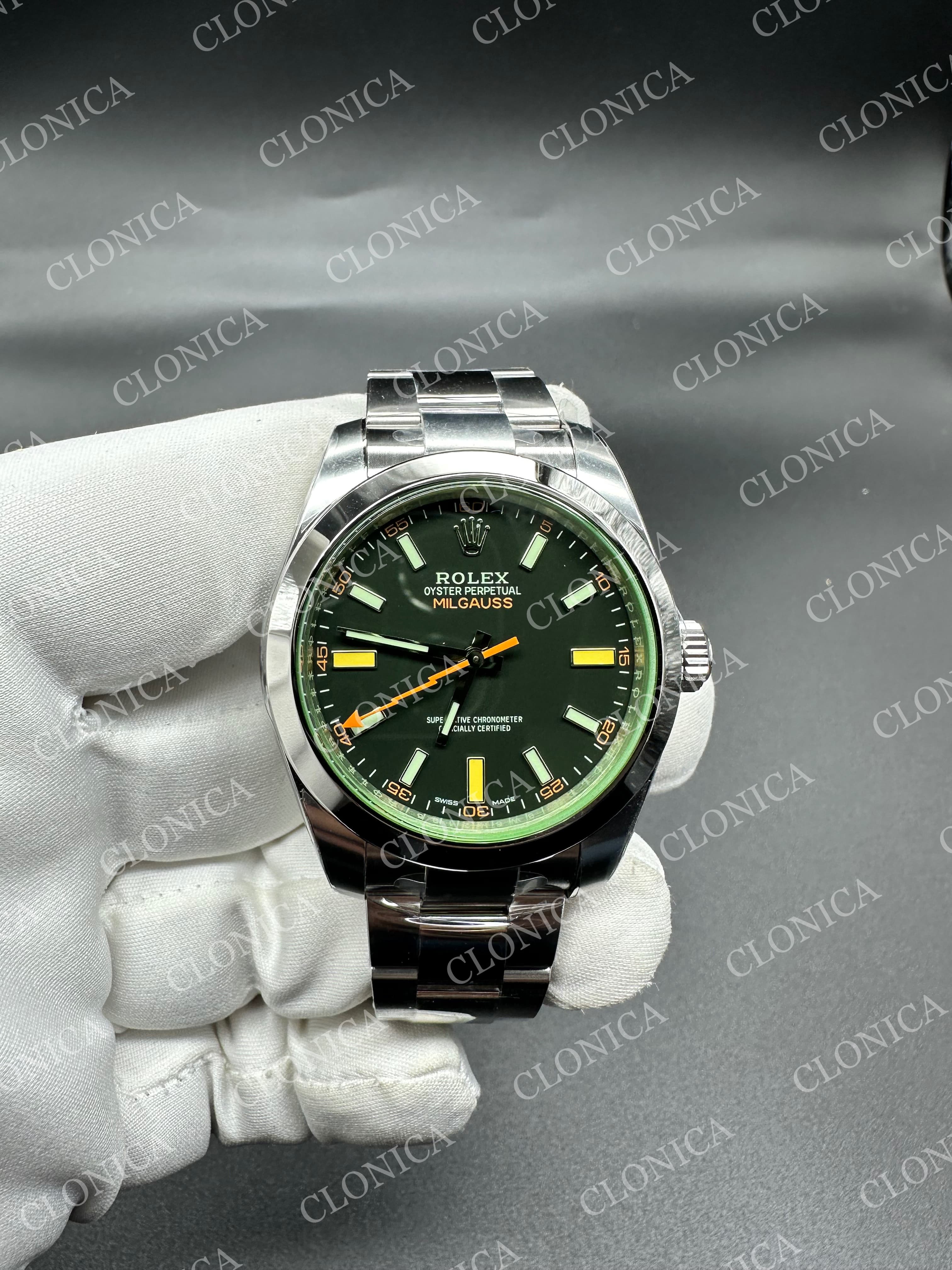 MILGAUSS 116400 GV REAL GREEN SAPPHIRE 904L SS BLACK DIAL ON 904L SS BRACELET — view 1