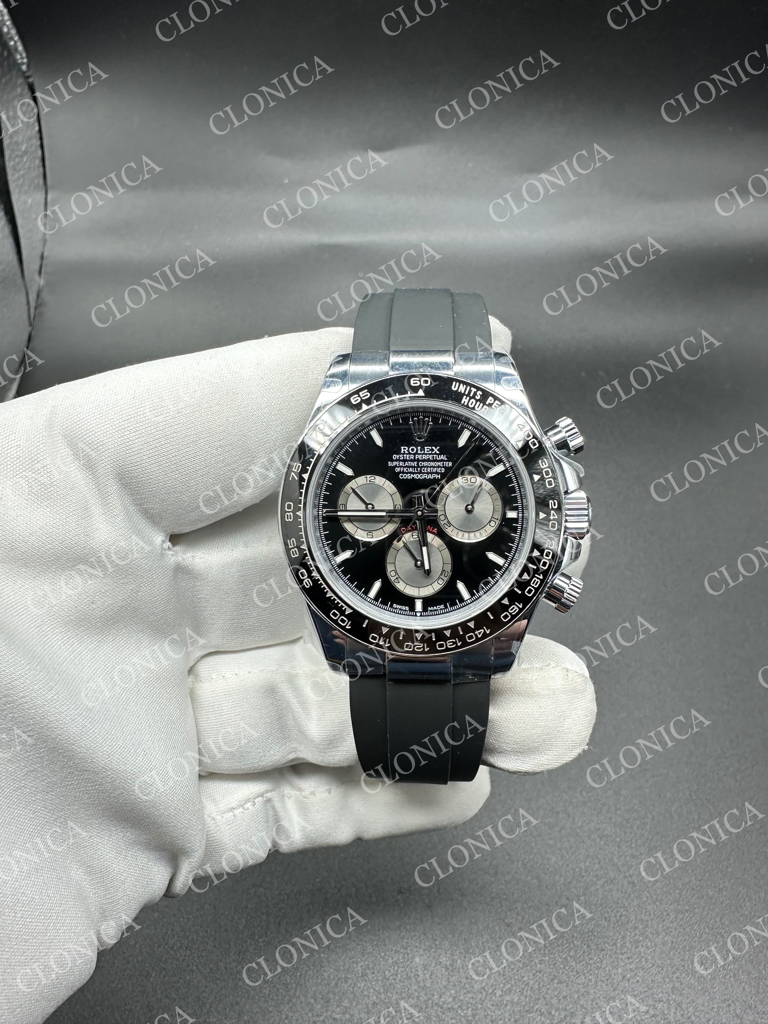 DAYTONA 126519 GAIN WEIGHT BLACK DIAL SILVER SUBDIAL ON OYSTERFLEX STRAP — view 1