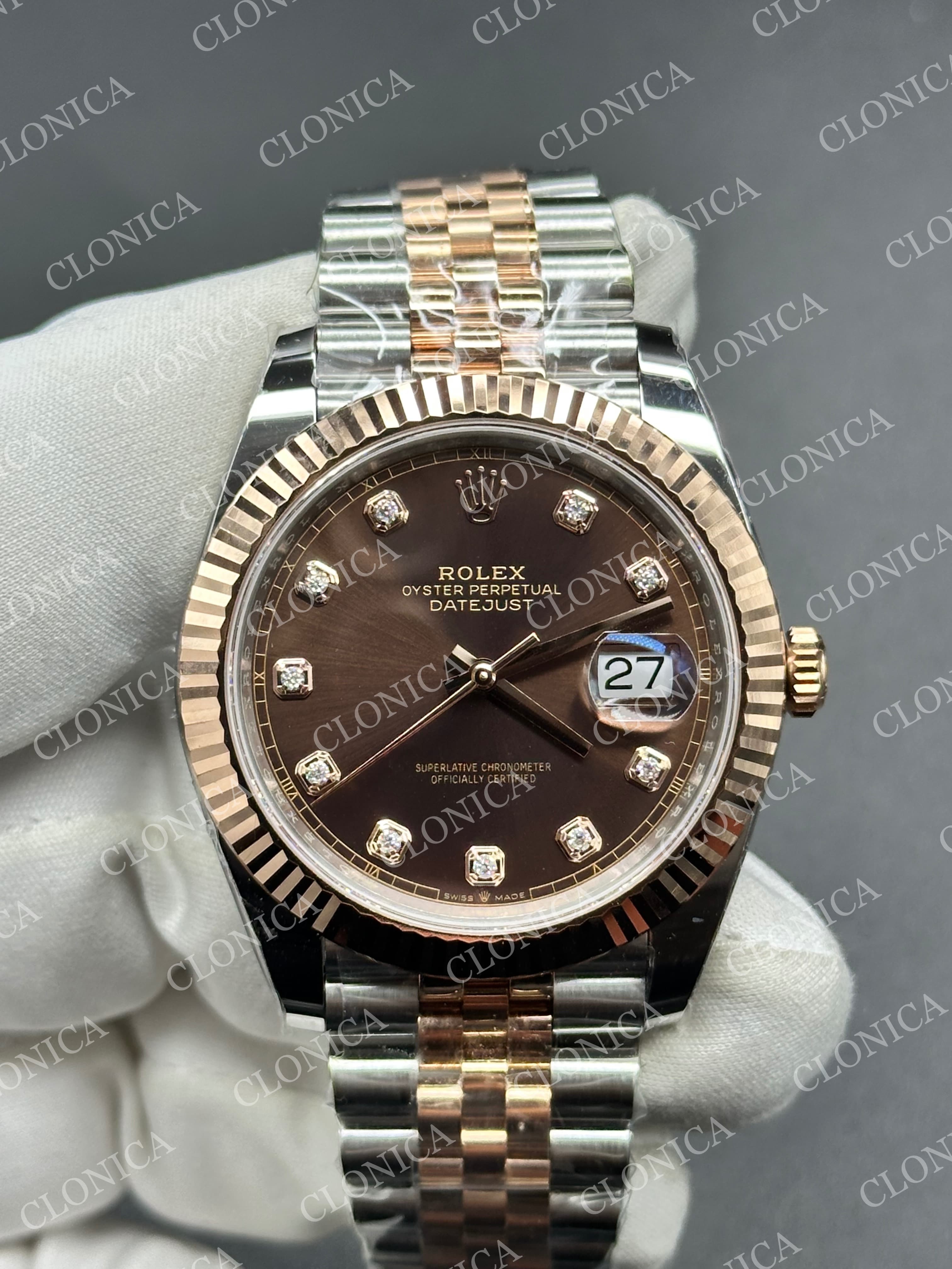 DATEJUST 41 SS 126231 904L SS/RG BROWN DIAMOND DIAL STICK MARKERS ON JUBILEE BRACELET DD3235