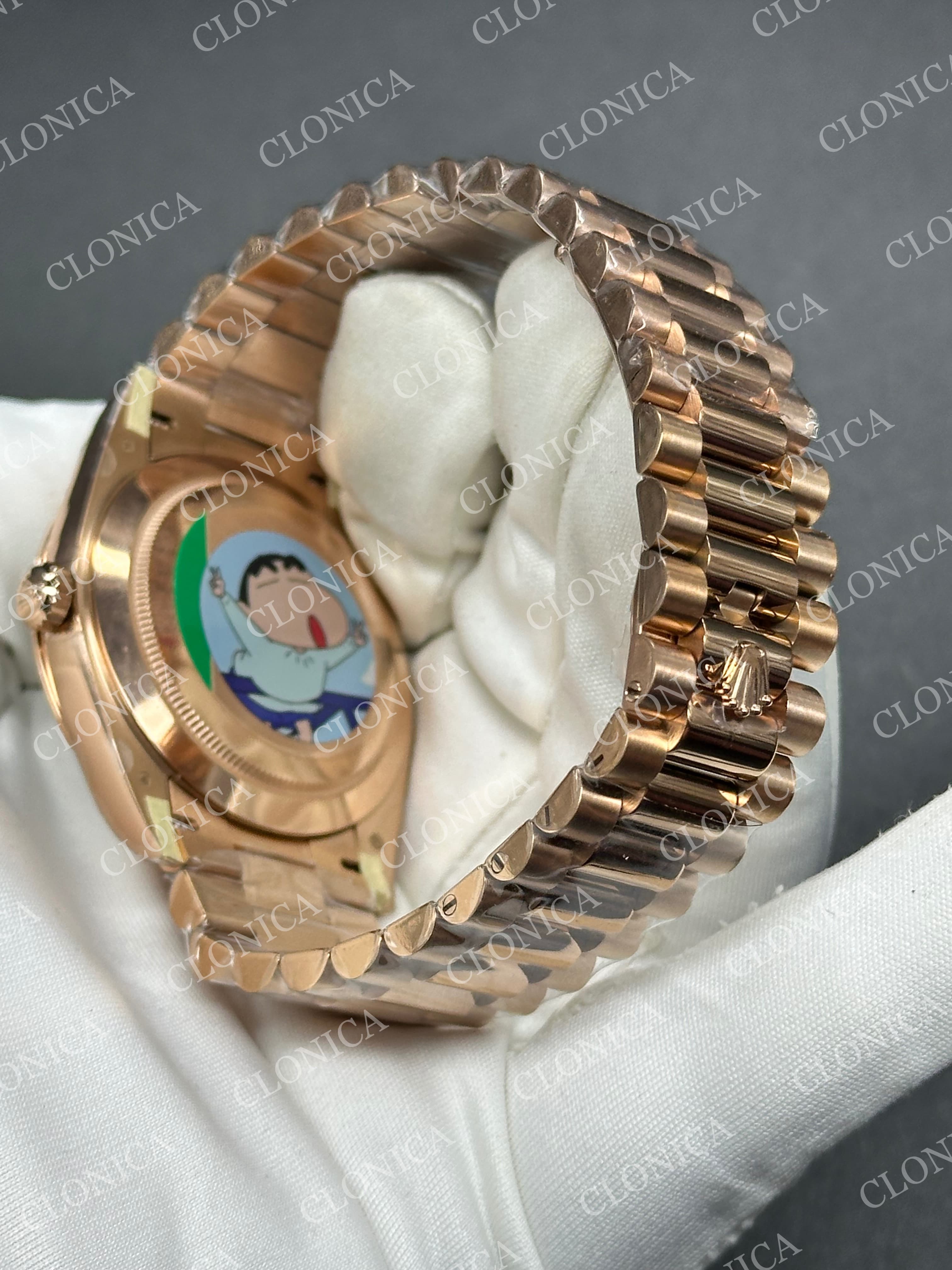 DAY DATE 128235 GAIN WEIGHT RG BROWN DIAL ROMAN MARKERS ON RG PRESIDENT BRACELET — view 5