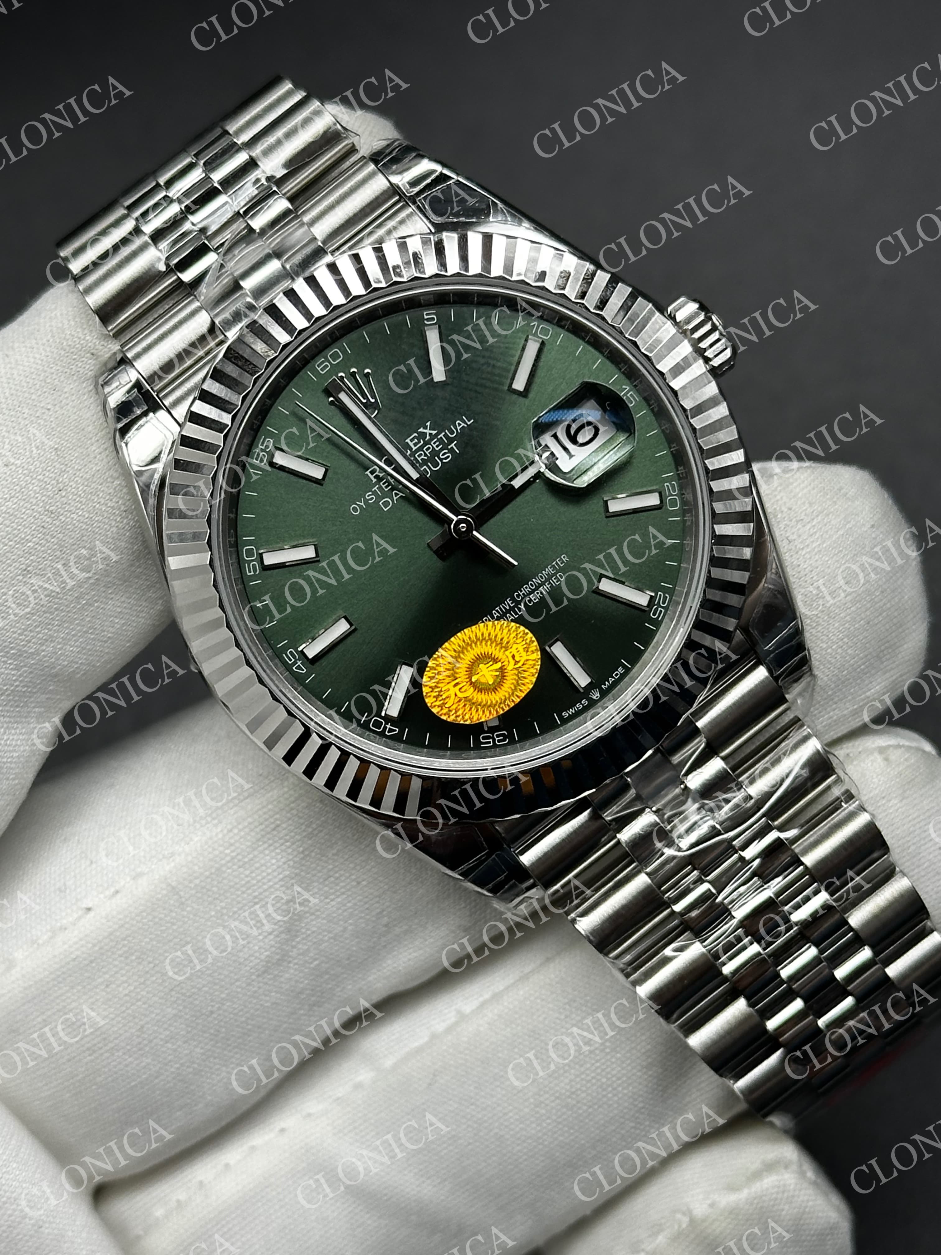 DATEJUST 41 126334 FREE SPRUNG 904L SS GREEN DIAL STICK MARKER ON JUBILEE BRACELET — view 2