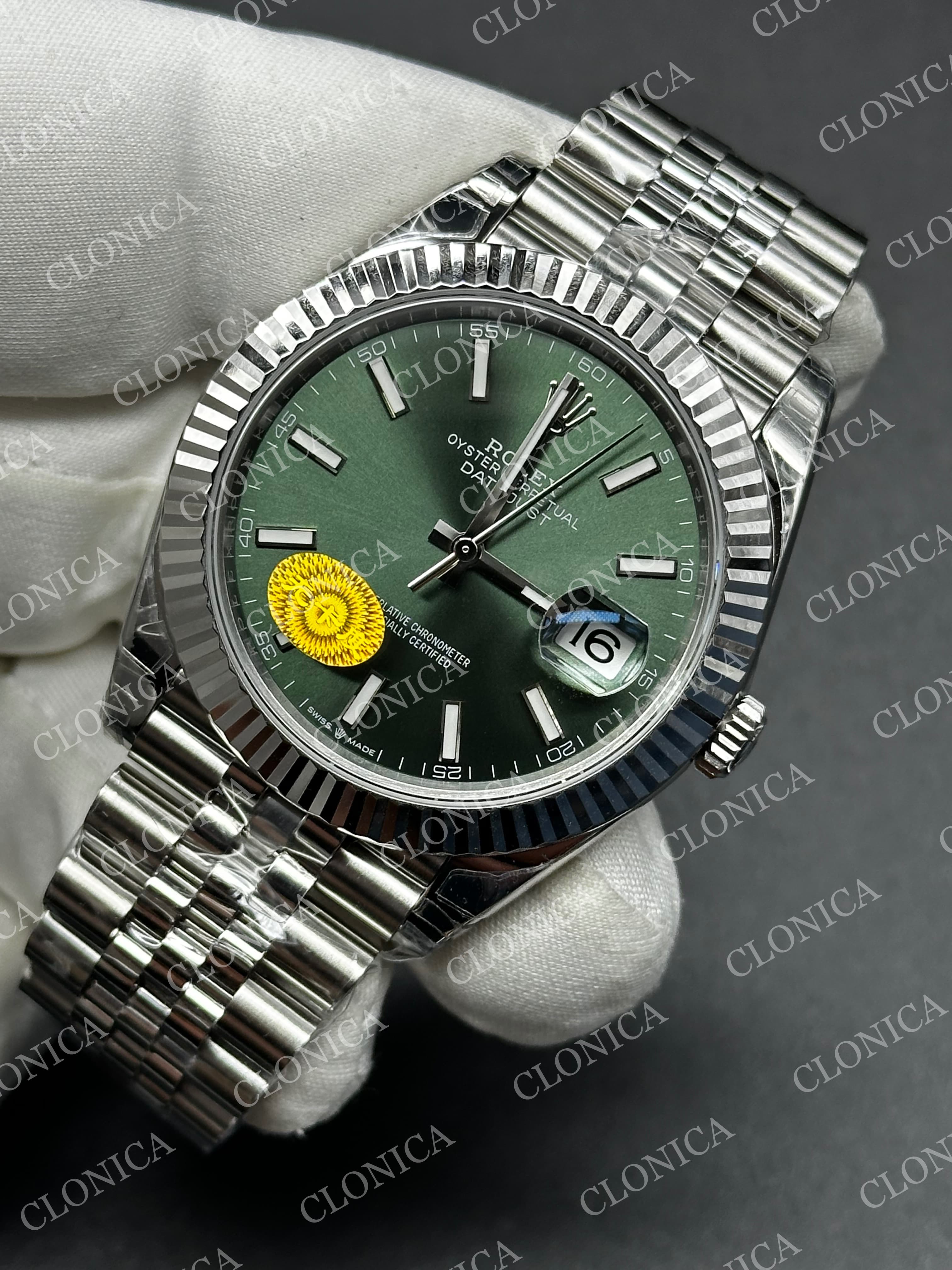 DATEJUST 41 126334 FREE SPRUNG 904L SS GREEN DIAL STICK MARKER ON JUBILEE BRACELET — view 3
