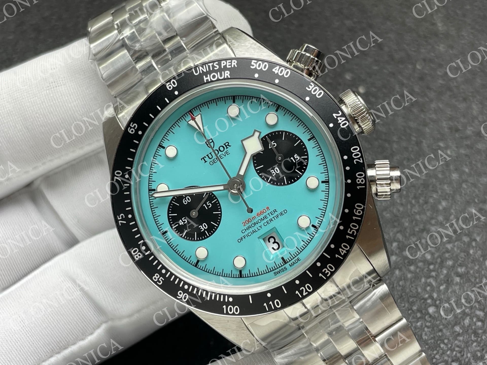 BLACK BAY CHRONO SS TIFFANY BLUE DIAL ON SS BRACELET A7750 — view 2