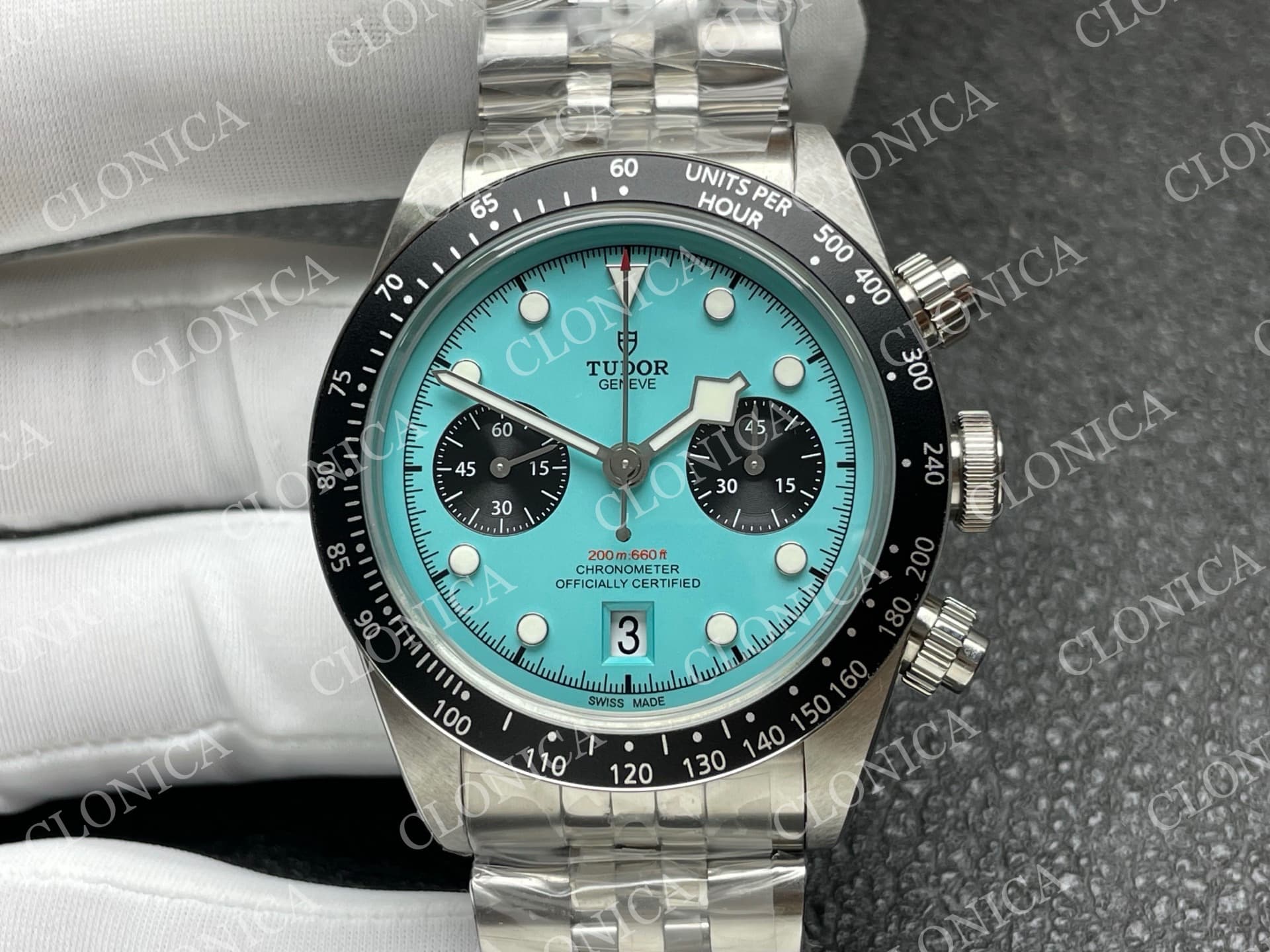 BLACK BAY CHRONO SS TIFFANY BLUE DIAL ON SS BRACELET A7750 — view 3