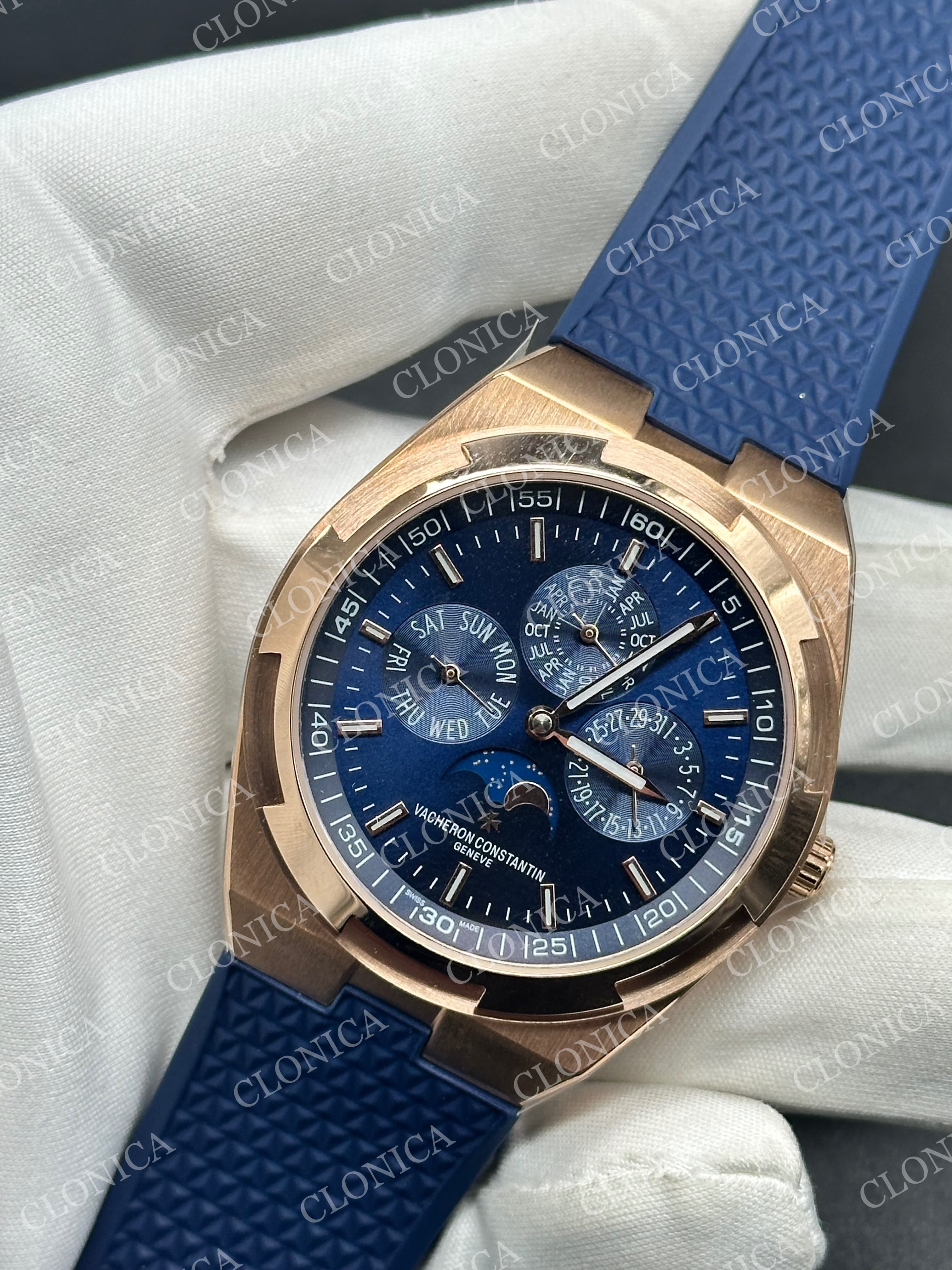 OVERSEAS PERPETUAL CALENDAR RG BLUE DIAL ON BLUE RUBBER STRAP A1120 — view 3