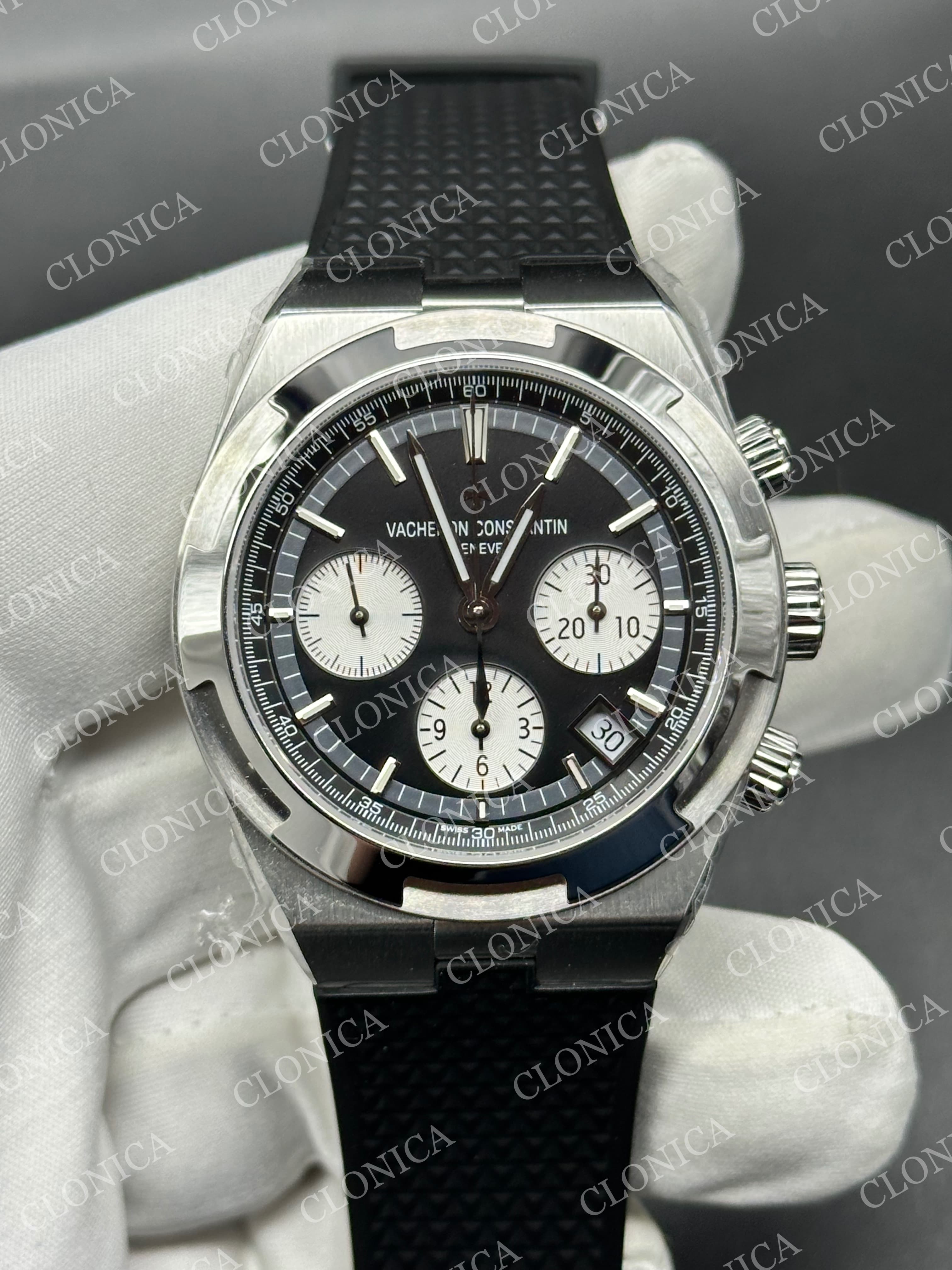 OVERSEAS 4520V SS BLACK/WHITE DIAL ON BLACK RUBBER STRAP A7750