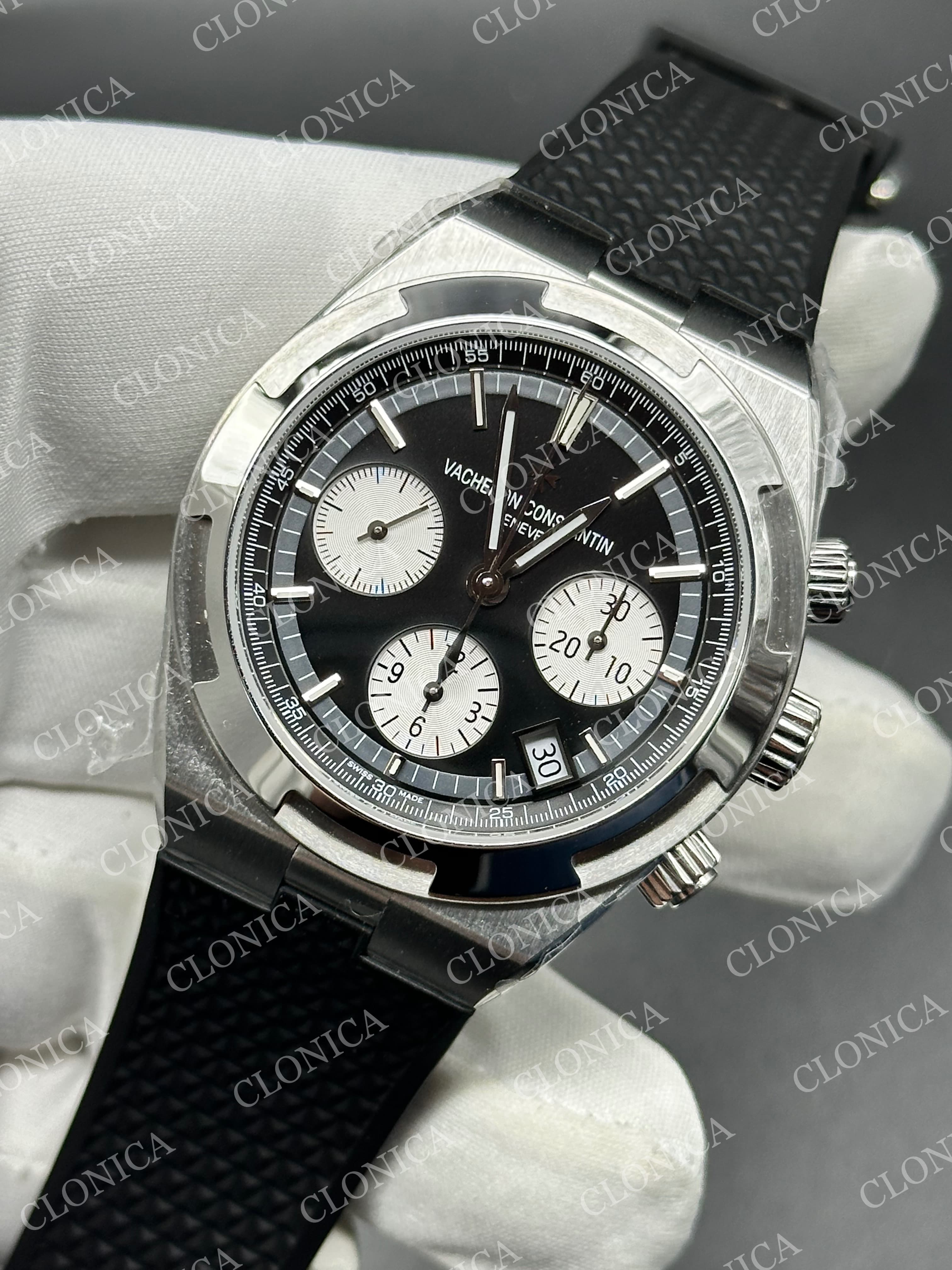 OVERSEAS 4520V SS BLACK/WHITE DIAL ON BLACK RUBBER STRAP A7750 — view 3