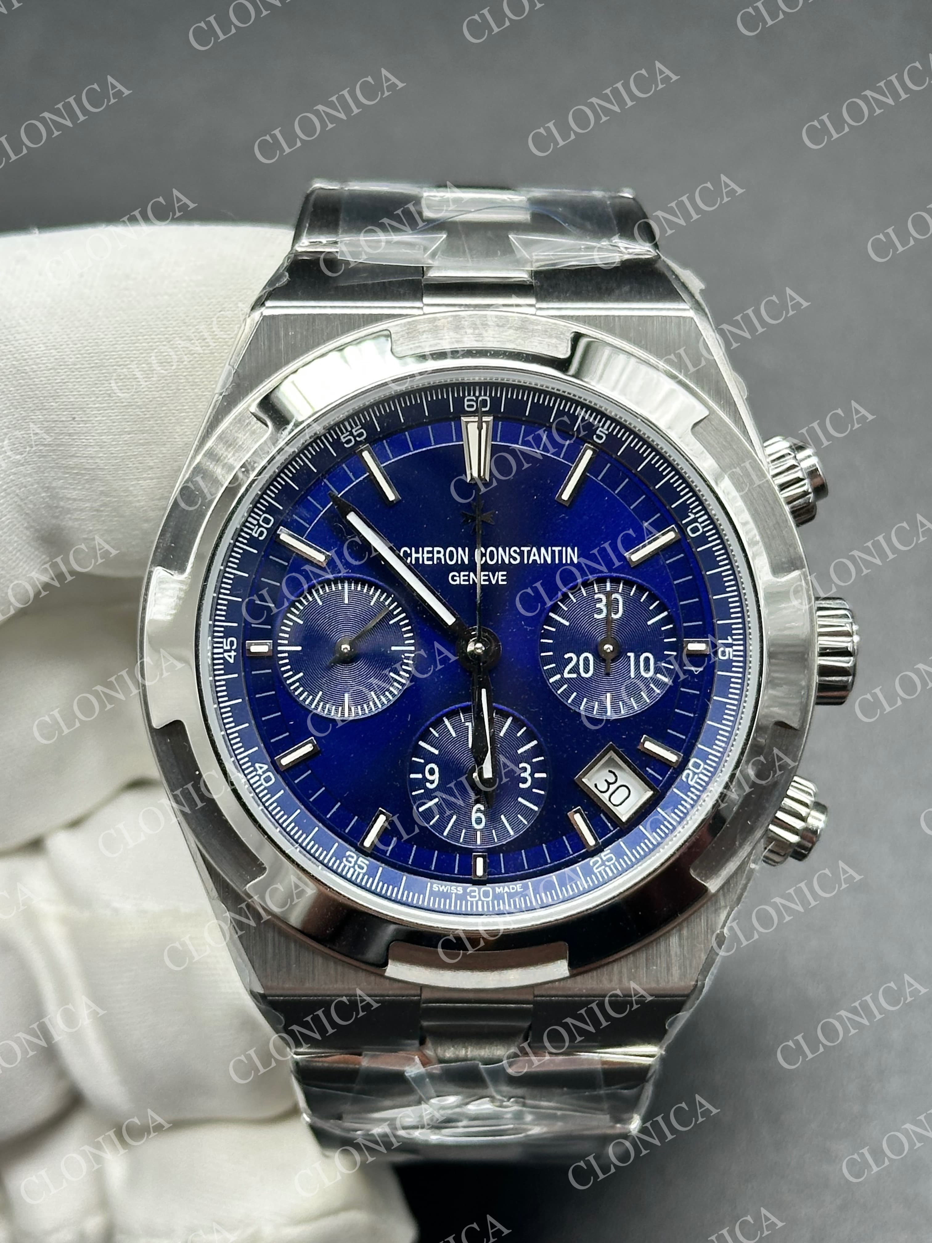 OVERSEAS 4520V SS BLUE DIAL ON BLUE SS BRACELET A7750 — view 1